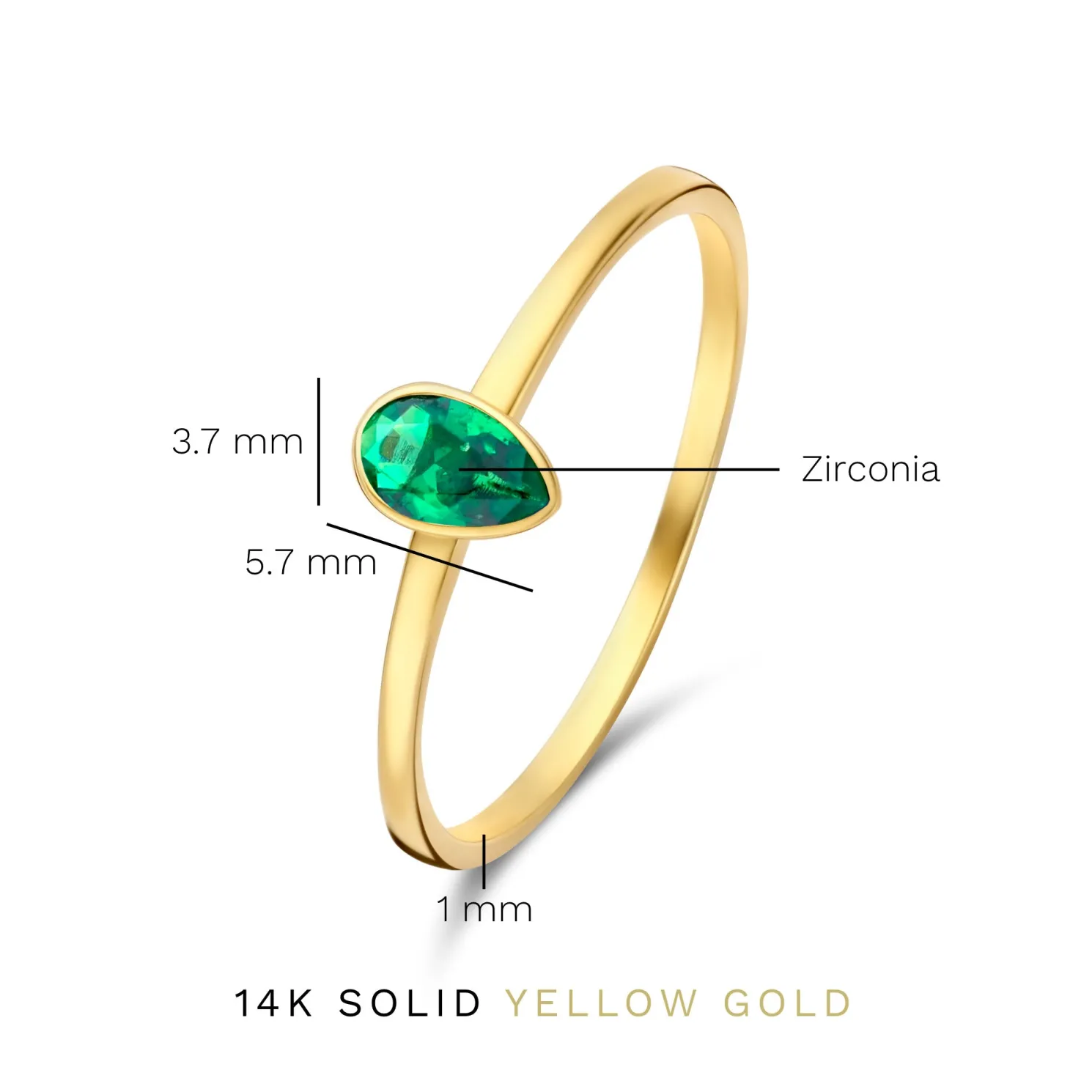 Baguette Olivia 14 karaat gouden ring met groene zirkonia steen