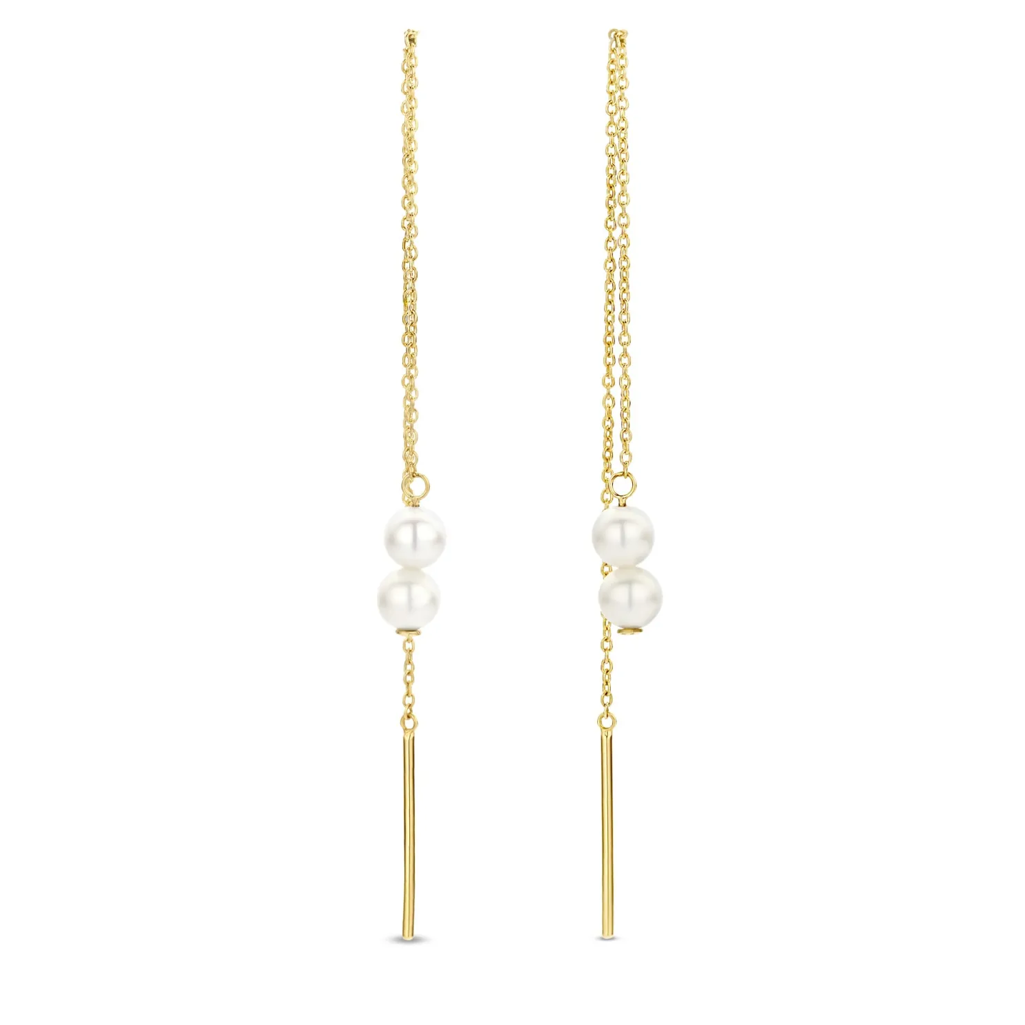 Belleville Luna 14 karaat gouden doortrek oorbellen met zoetwaterparels