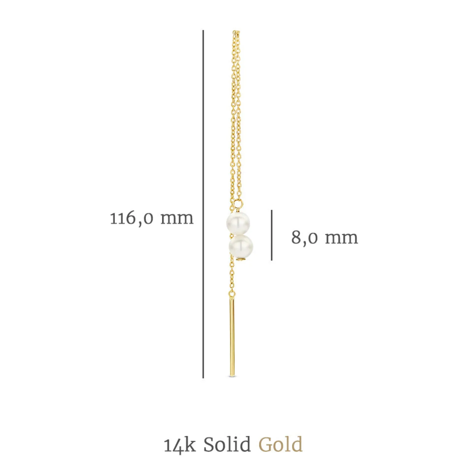 Belleville Luna 14 karaat gouden doortrek oorbellen met zoetwaterparels