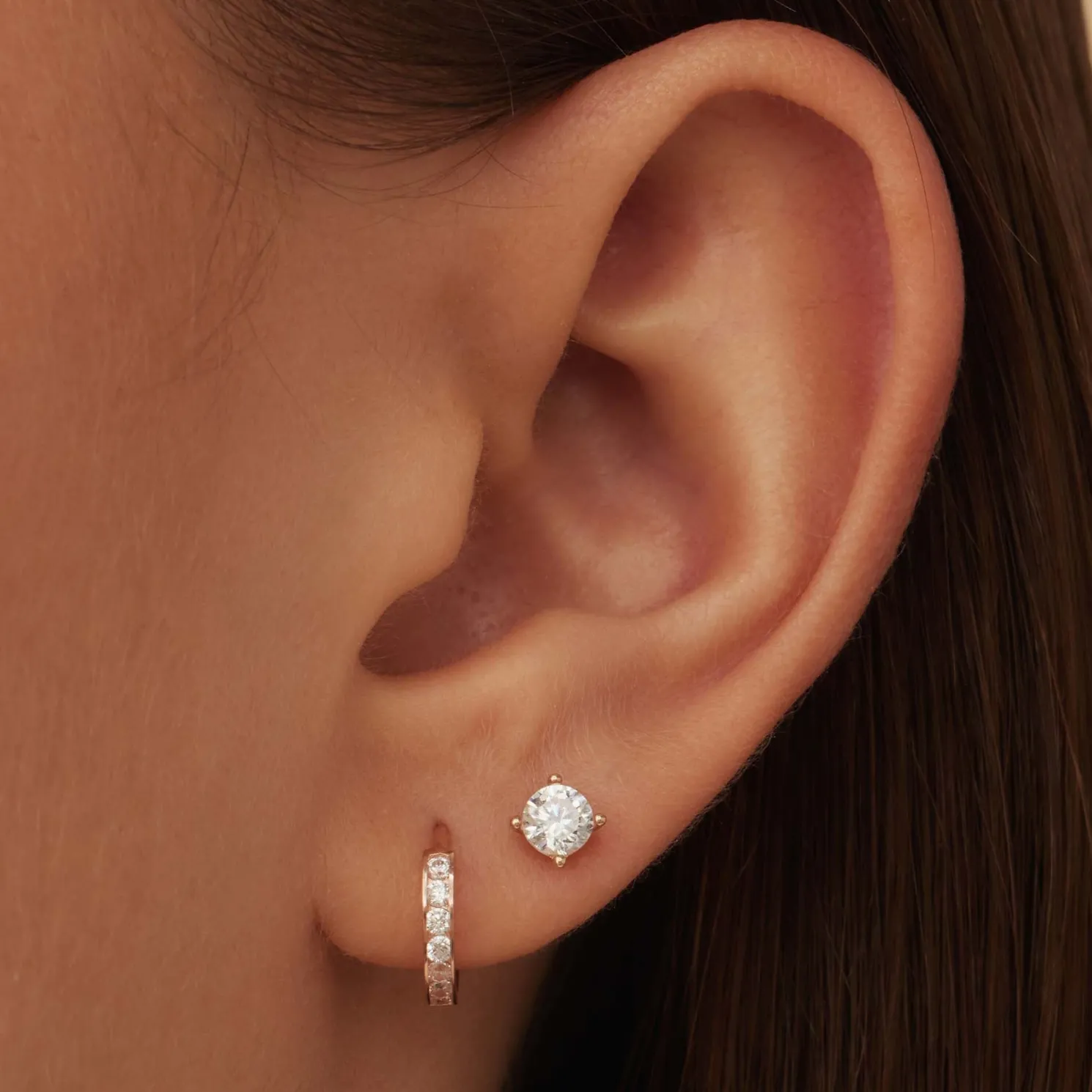 Cadeau d'Isabel 14 karaat rosé gouden oorbellen set met zirkonia steentjes