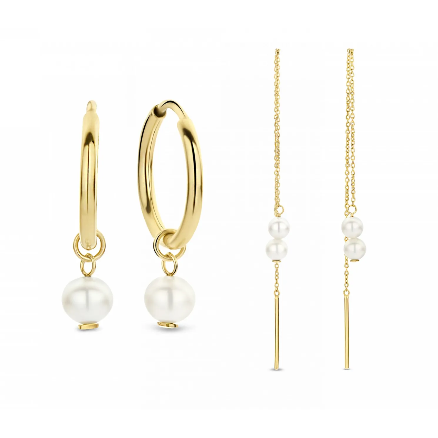 Cadeau d'Isabel 14 karaat gouden oorbellen set met zoetwaterparels