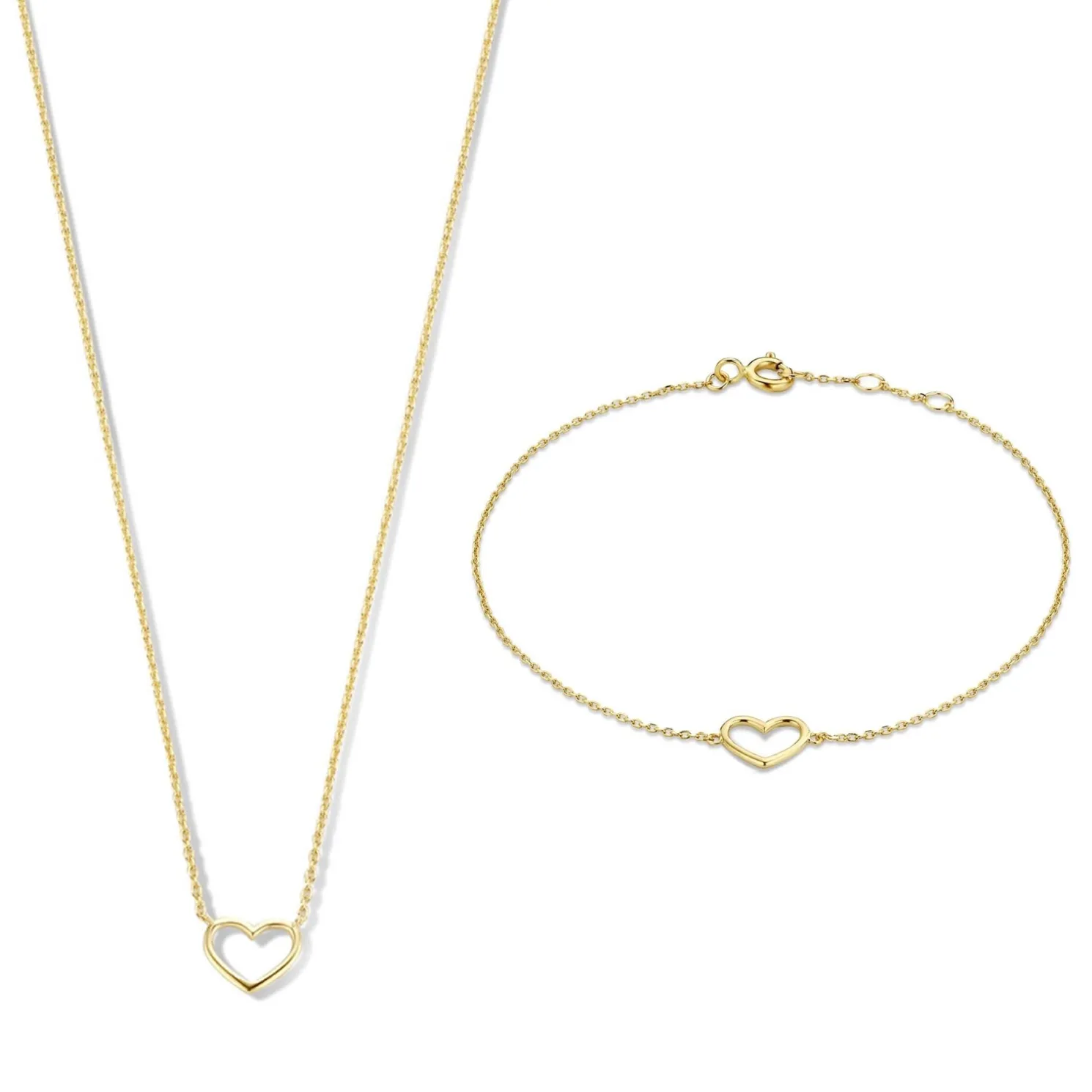 Cadeau d'Isabel 14 karaat gouden collier en armband giftset met hartje