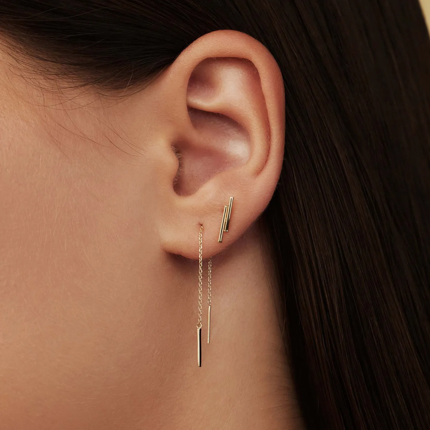 Cadeau d'Isabel 14 karaat gouden oorbellen set met staafjes