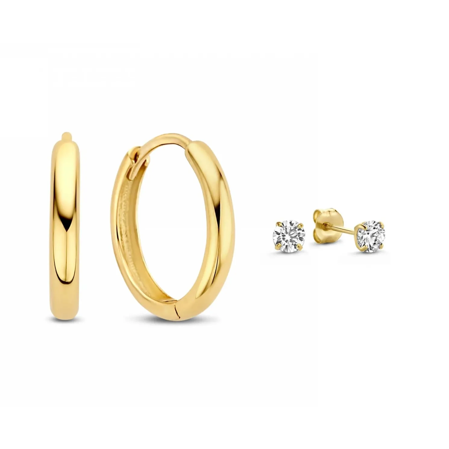 Cadeau d'Isabel 14 karaat gouden oorbellen set met zirkonia steentjes