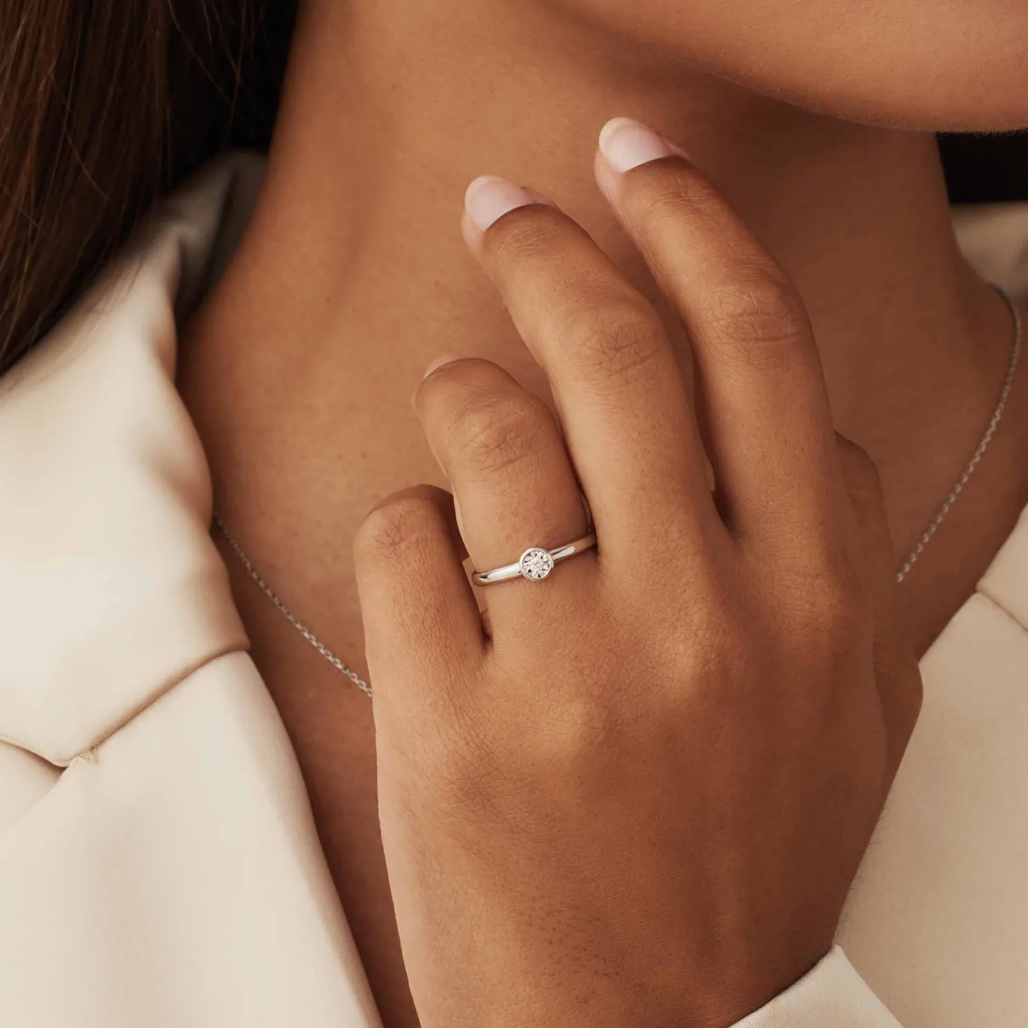 De la Paix Inaya 14 karaat witgouden ring met diamant 0.03 karaat