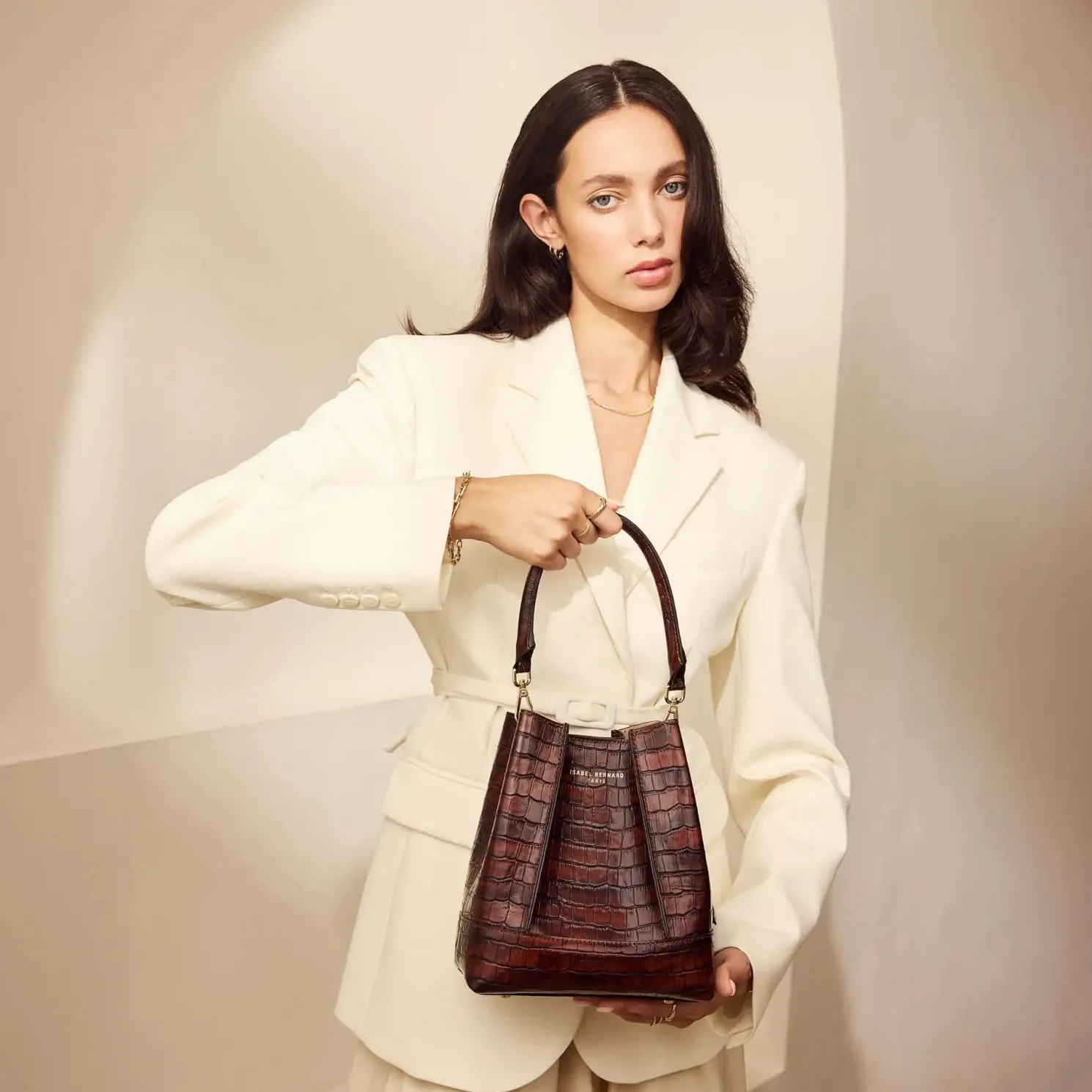 Femme Forte Minette croco bruin kalfsleder handtas