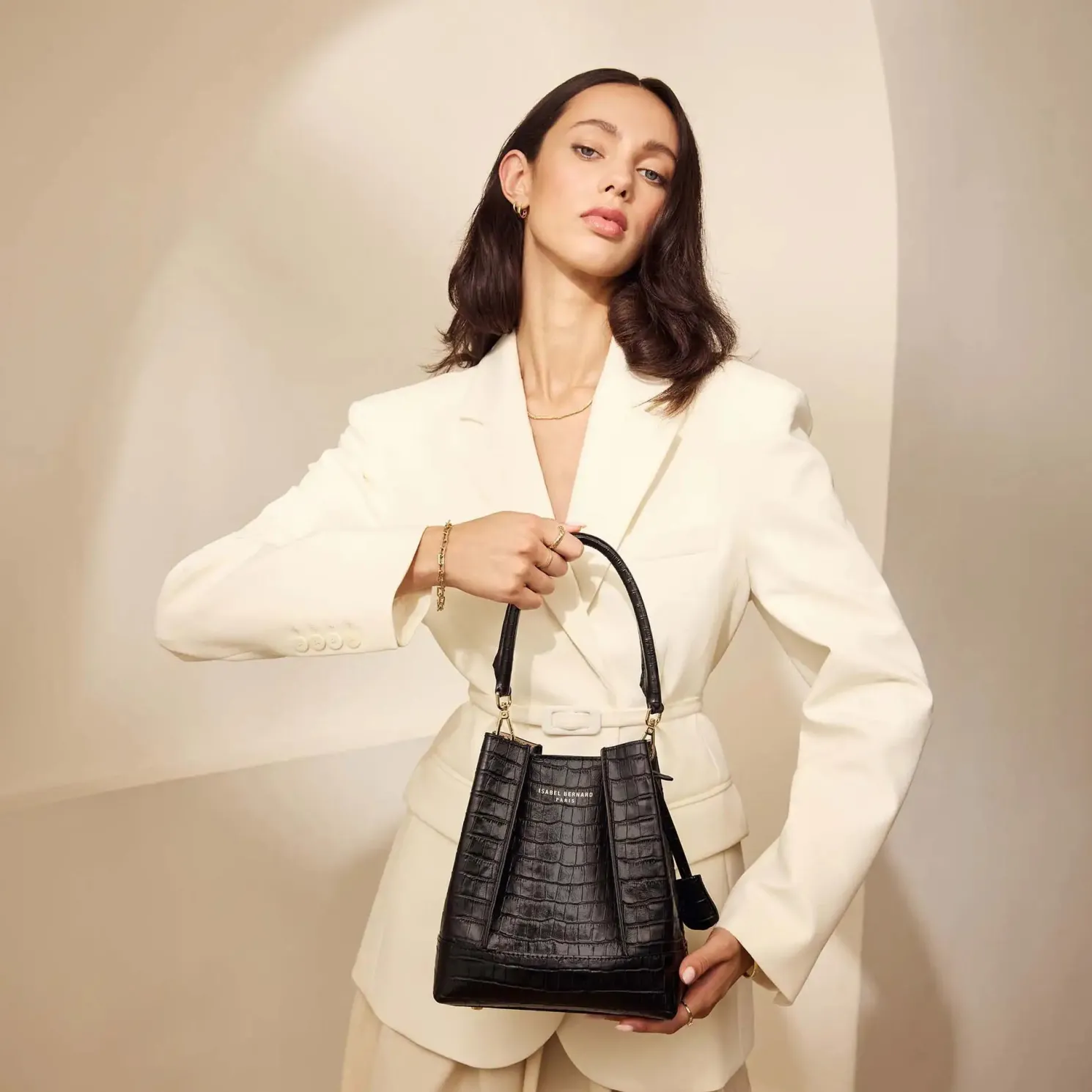 Femme Forte Minette croco zwarte leren handtas van kalfsleer