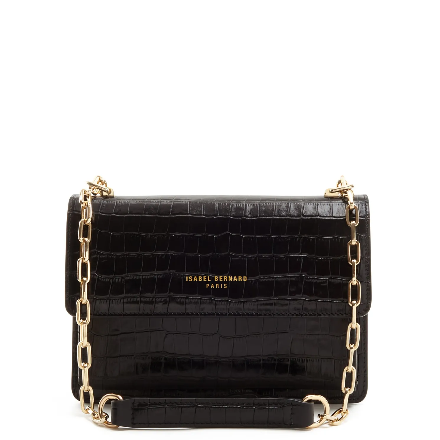 Femme Forte Valerie croco zwarte leren schoudertas van kalfsleer
