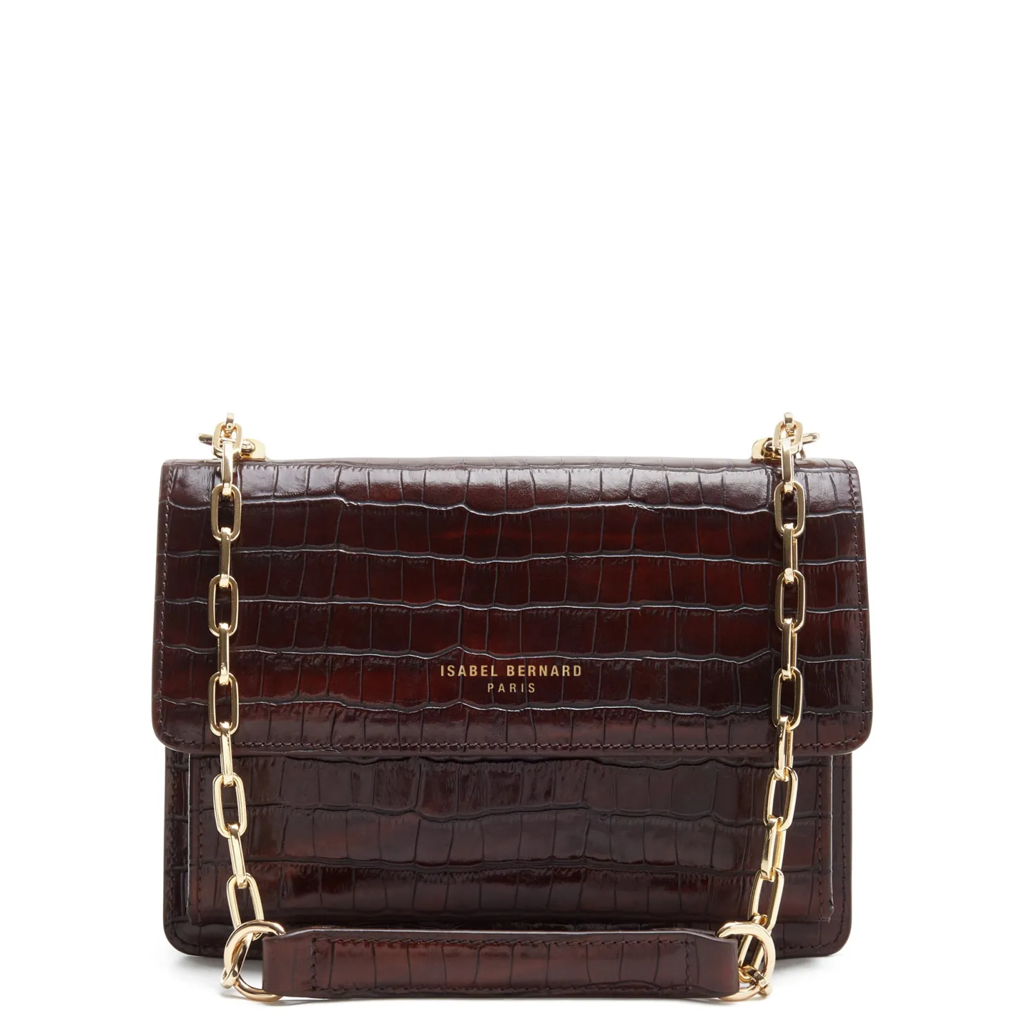 Femme Forte Valerie croco bruine leren schoudertas van kalfsleer