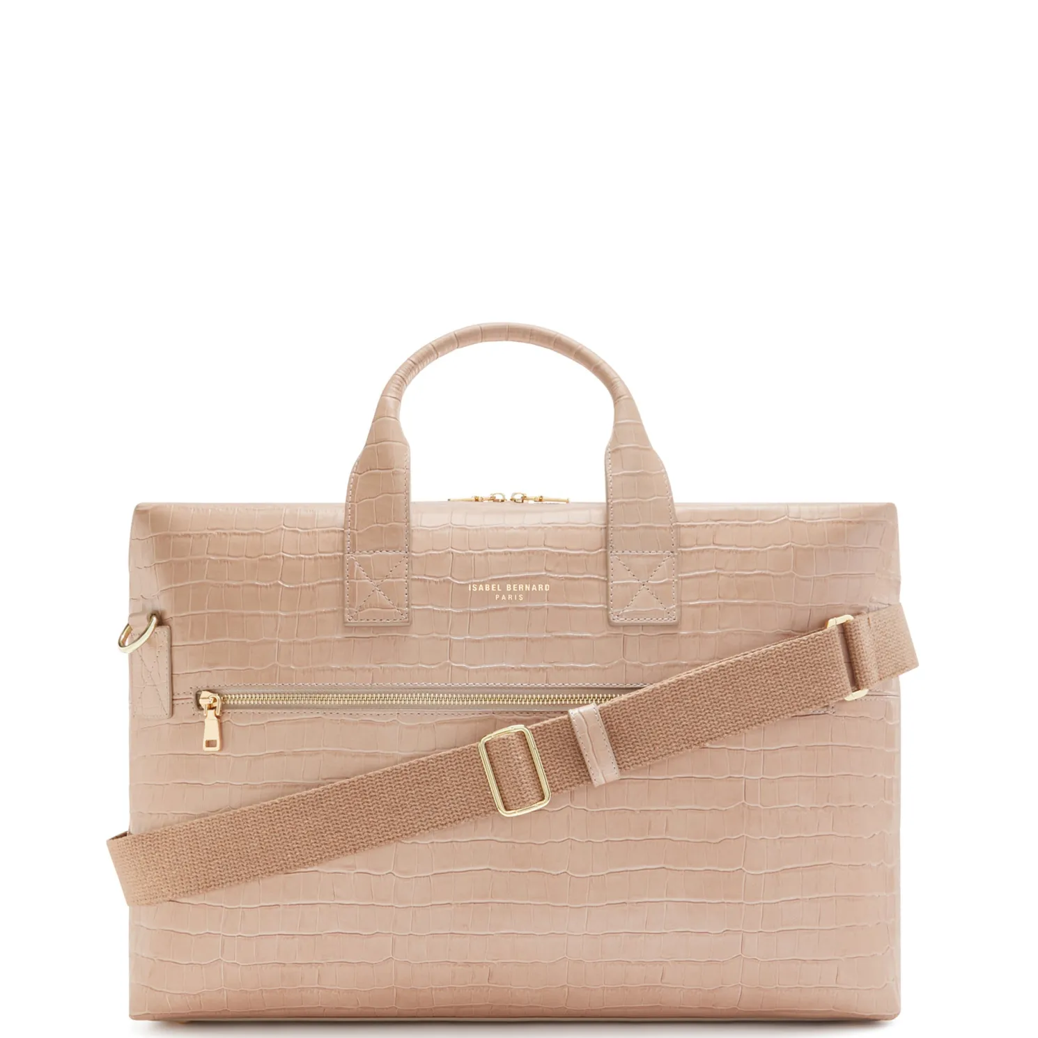 Honoré Anique croco beige leren handtas van kalfsleer met laptopvak