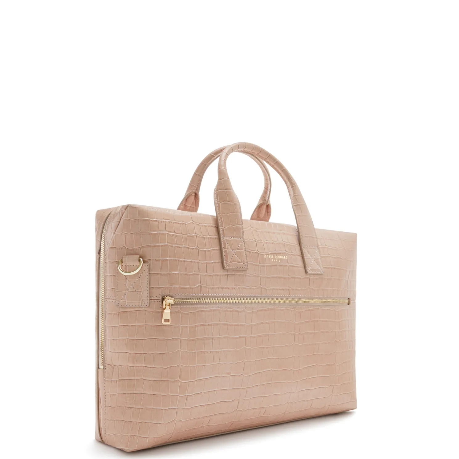 Honoré Anique croco beige leren handtas van kalfsleer met laptopvak