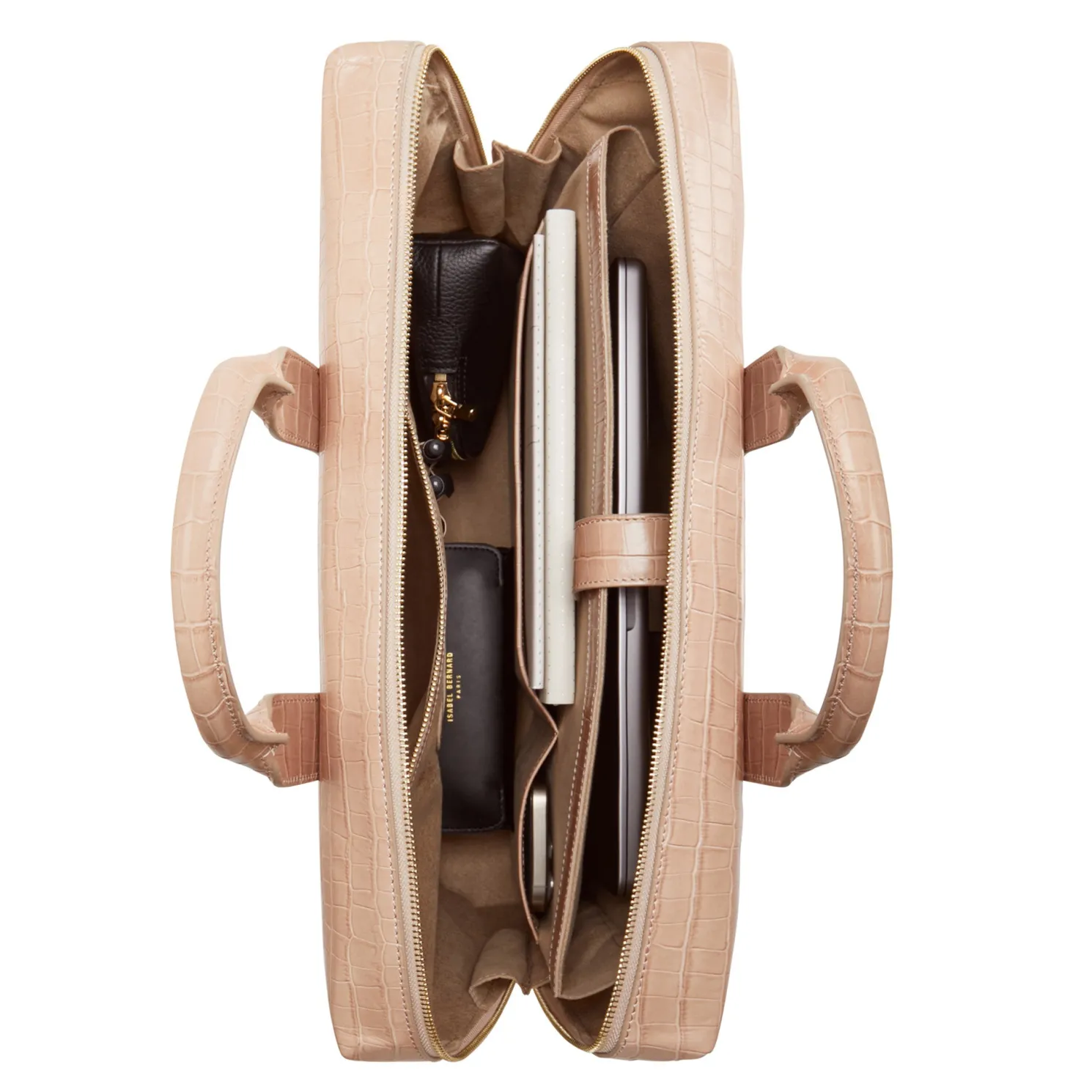 Honoré Anique croco beige leren handtas van kalfsleer met laptopvak