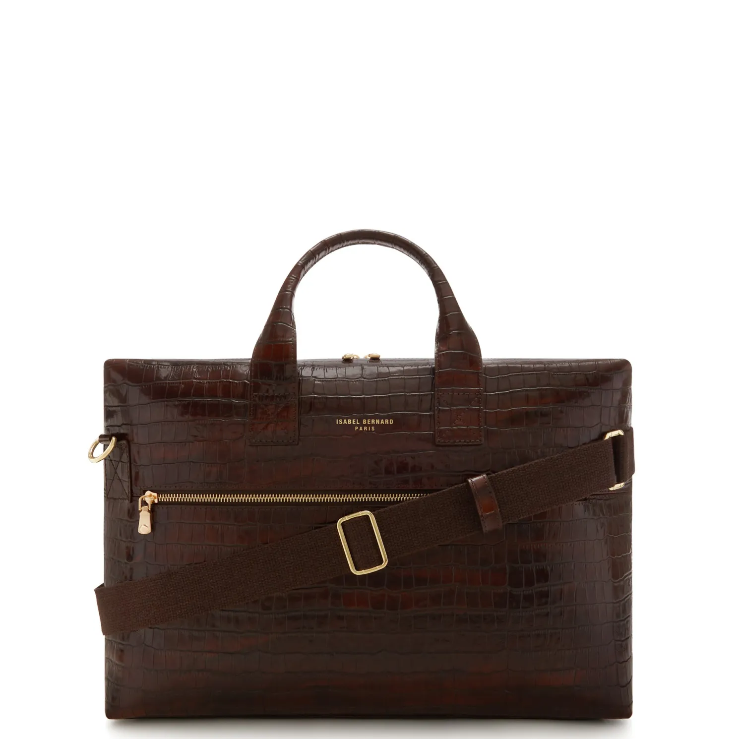 Honoré Anique croco bruine leren handtas van kalfsleer met 16.4 inch laptopvak