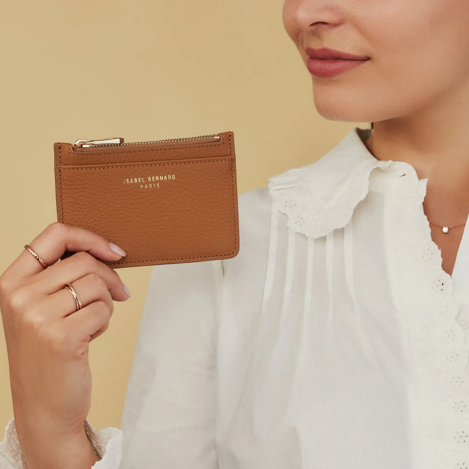 Honoré Aveline camel leren pasjeshouder van kalfsleer