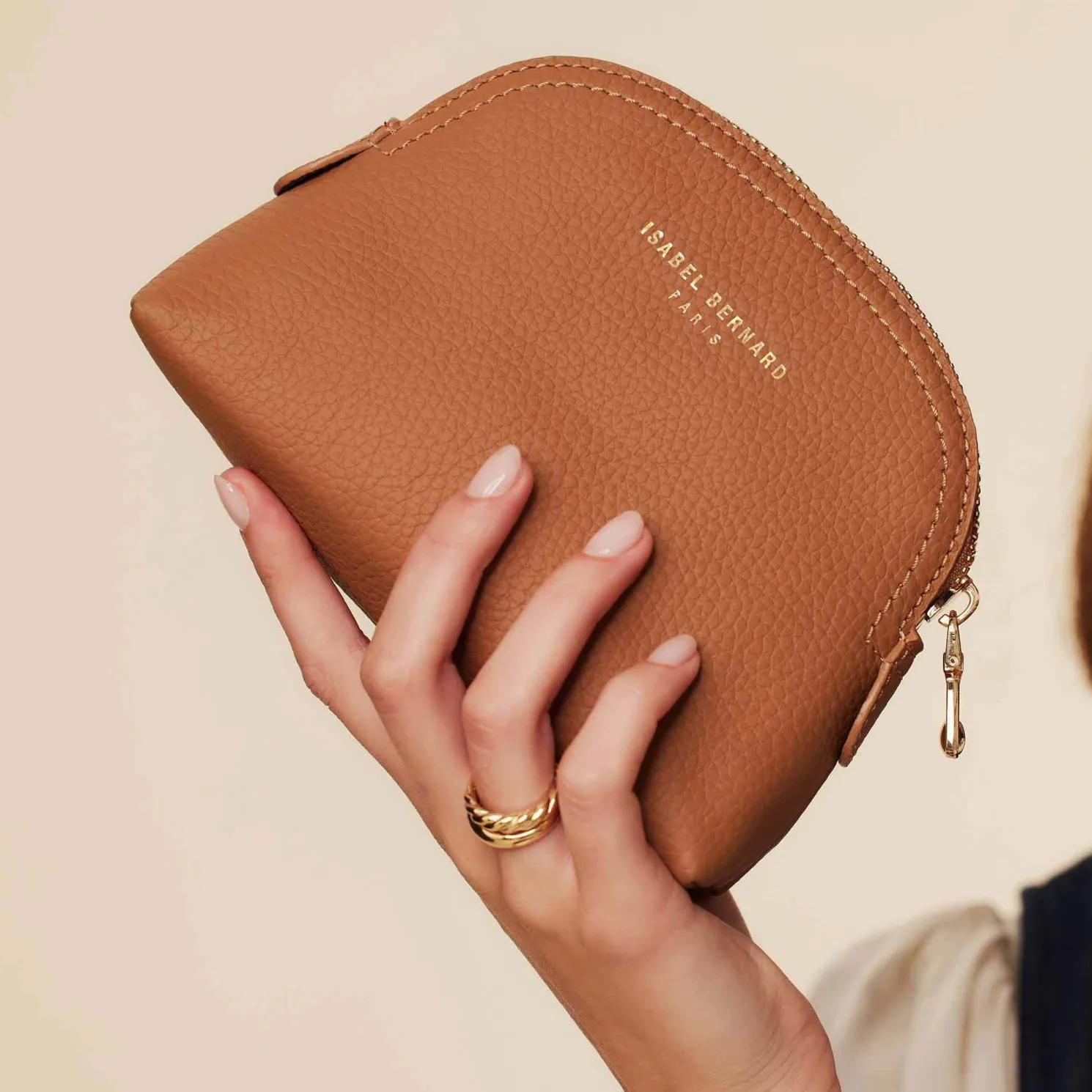 Honoré Babette camel leren toilettas van kalfsleer