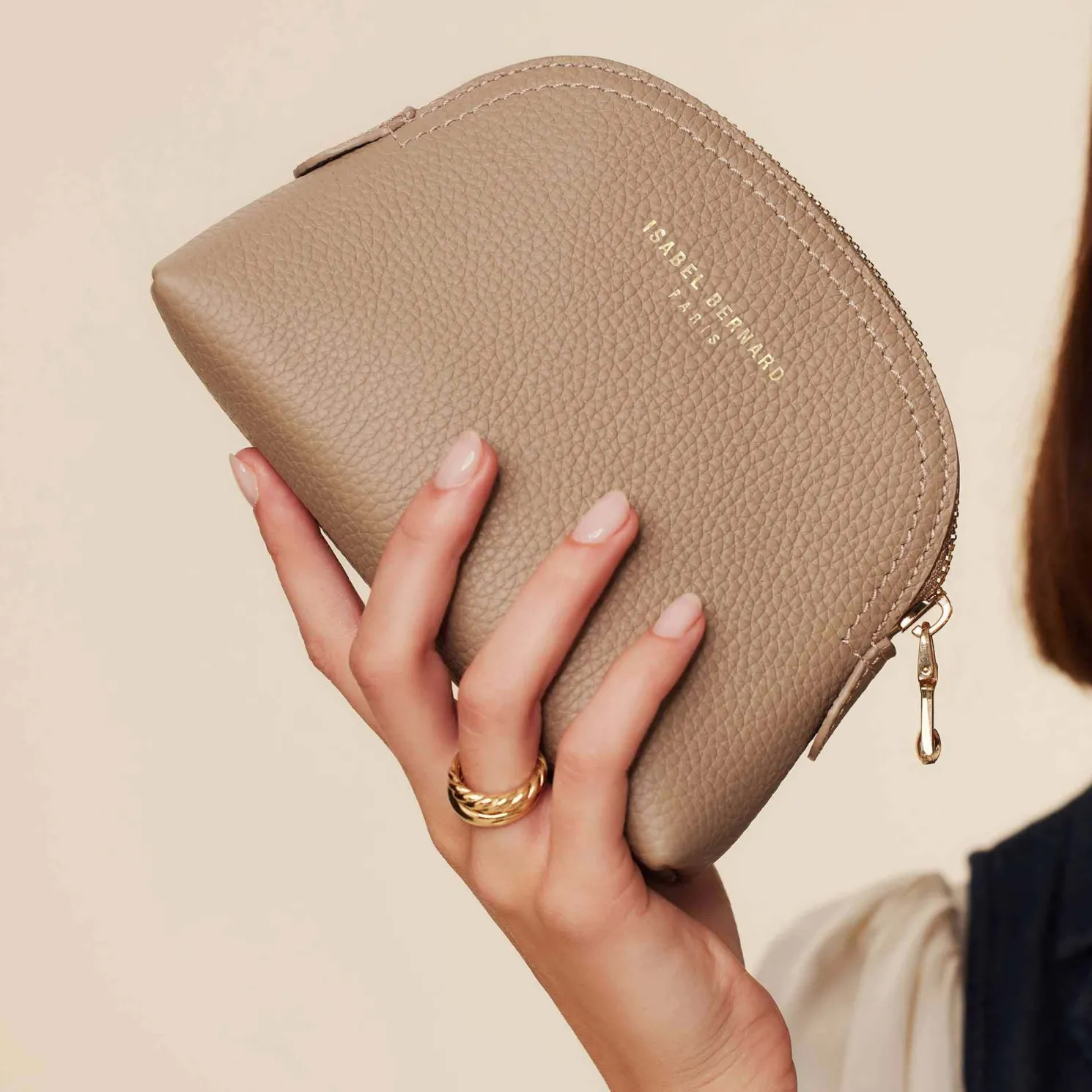 Honoré Babette taupe leren toilettas van kalfsleer