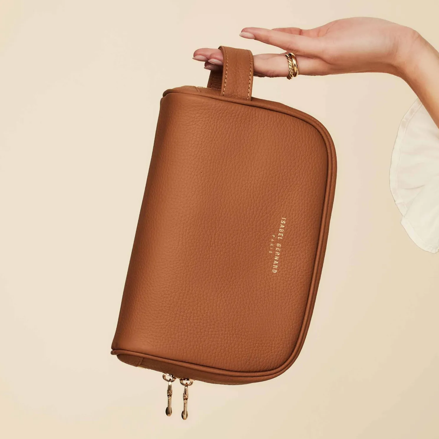 Honoré Blaize camel leren toilettas van kalfsleer