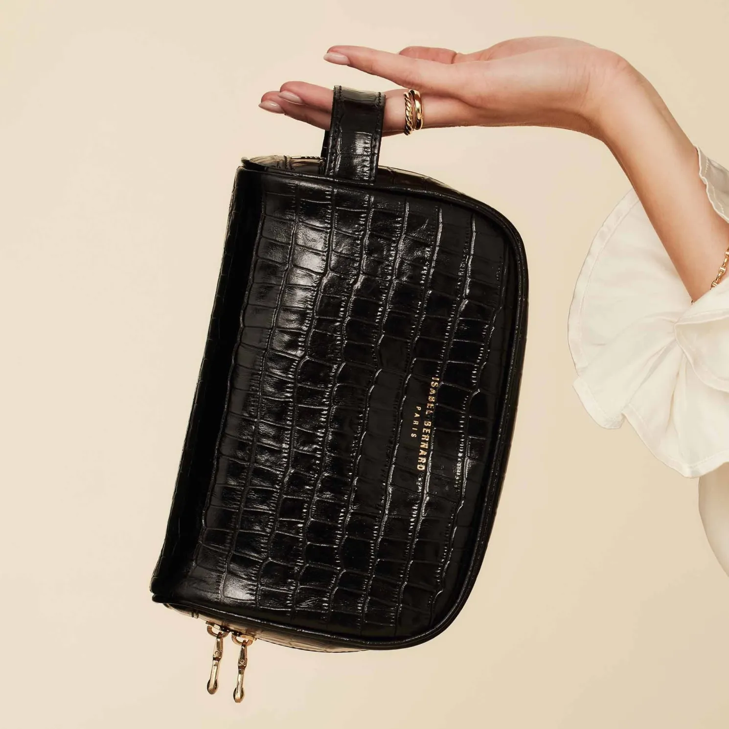 Honoré Blaize croco zwarte leren toilettas van kalfsleer