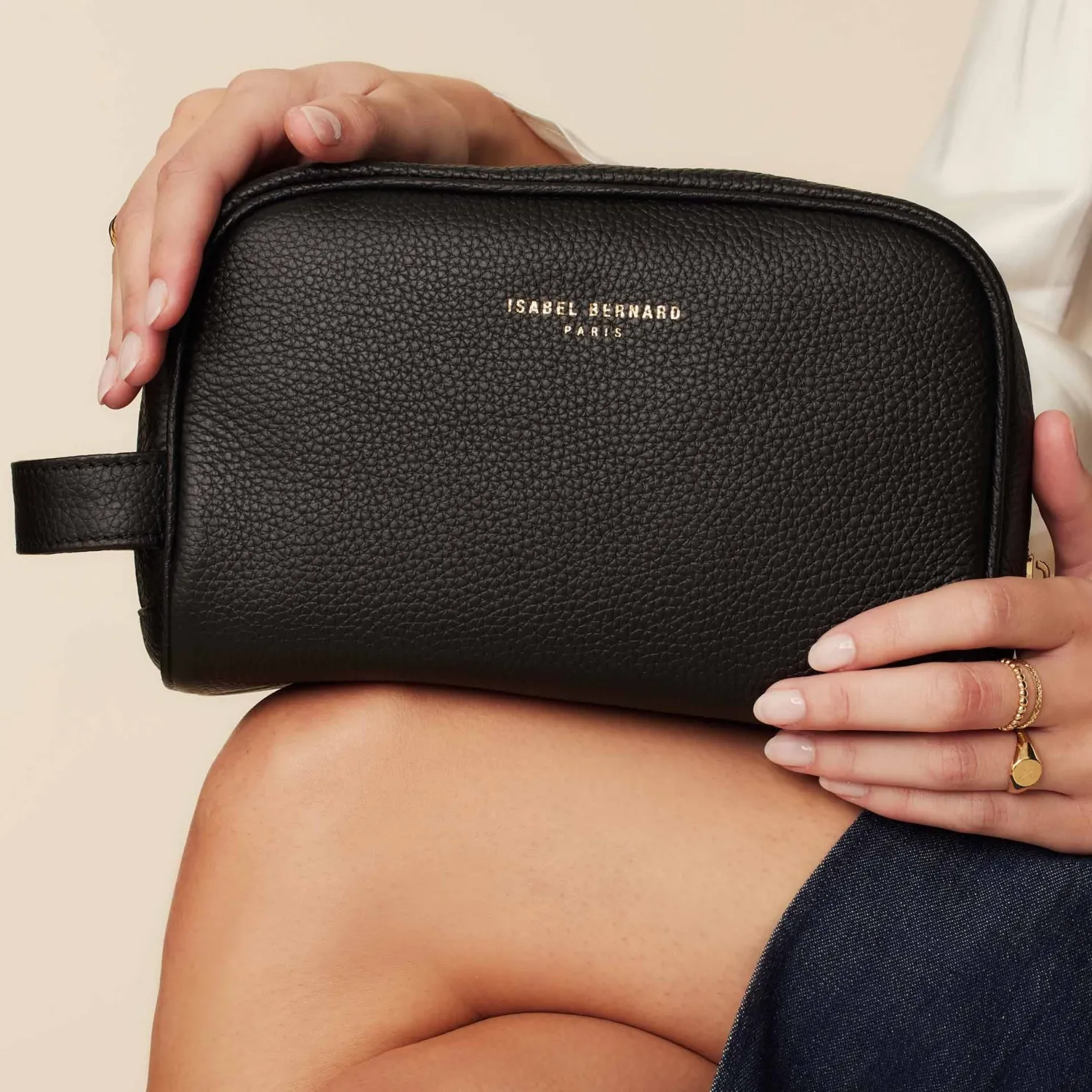 Honoré Blaize zwarte leren toilettas van kalfsleer