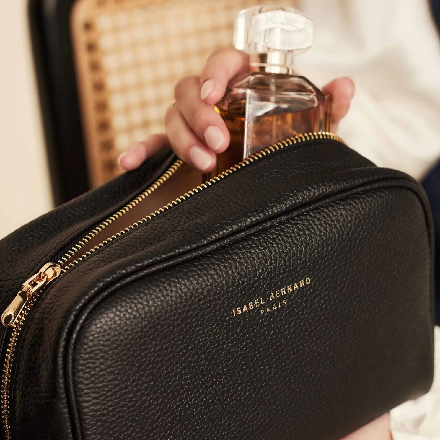 Honoré Blaize zwarte leren toilettas van kalfsleer