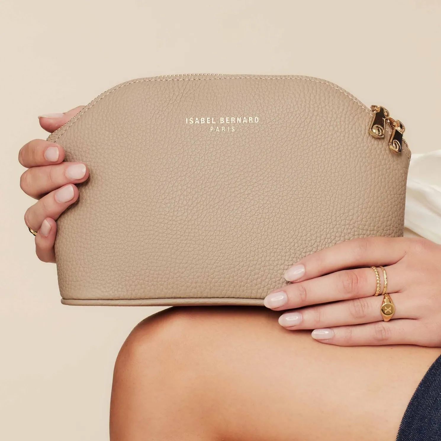 Honoré Brunelle taupe leren toilettas van kalfsleer