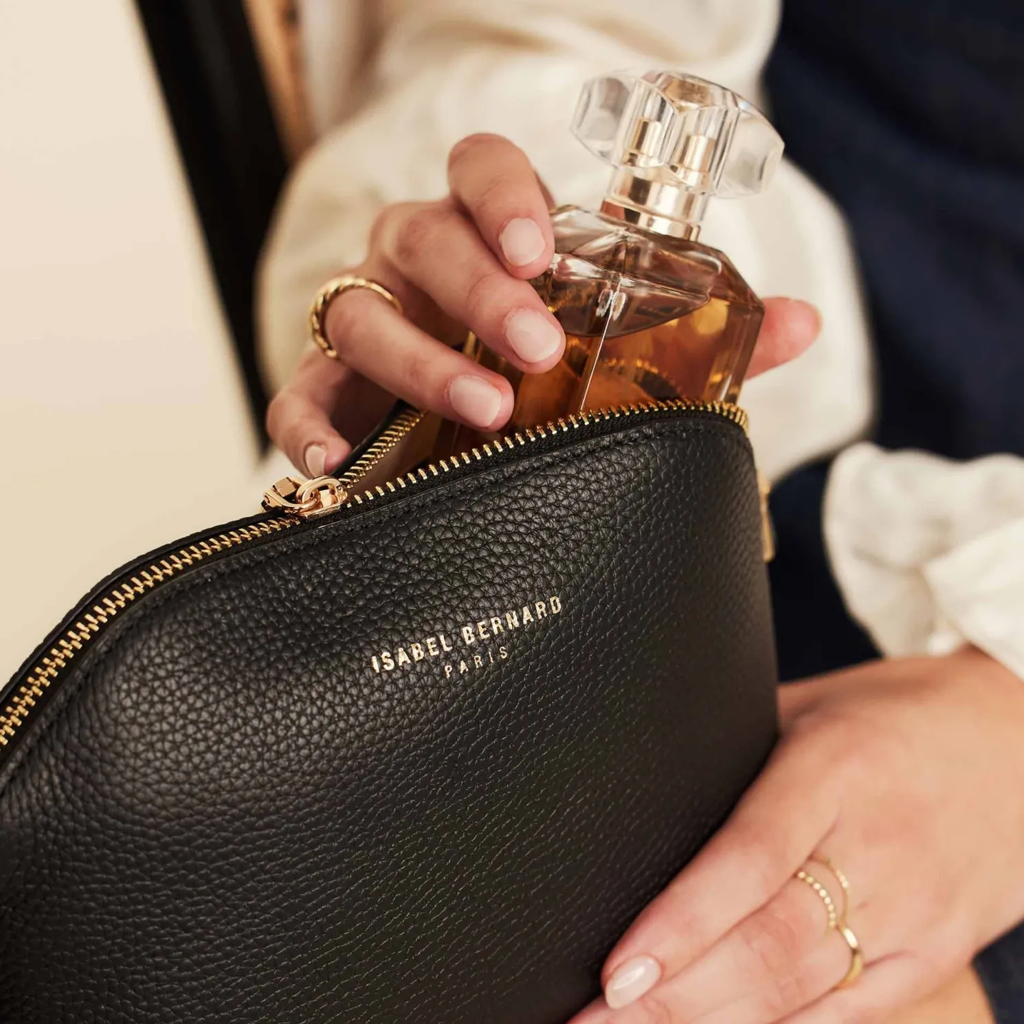 Honoré Brunelle zwarte leren toilettas van kalfsleer