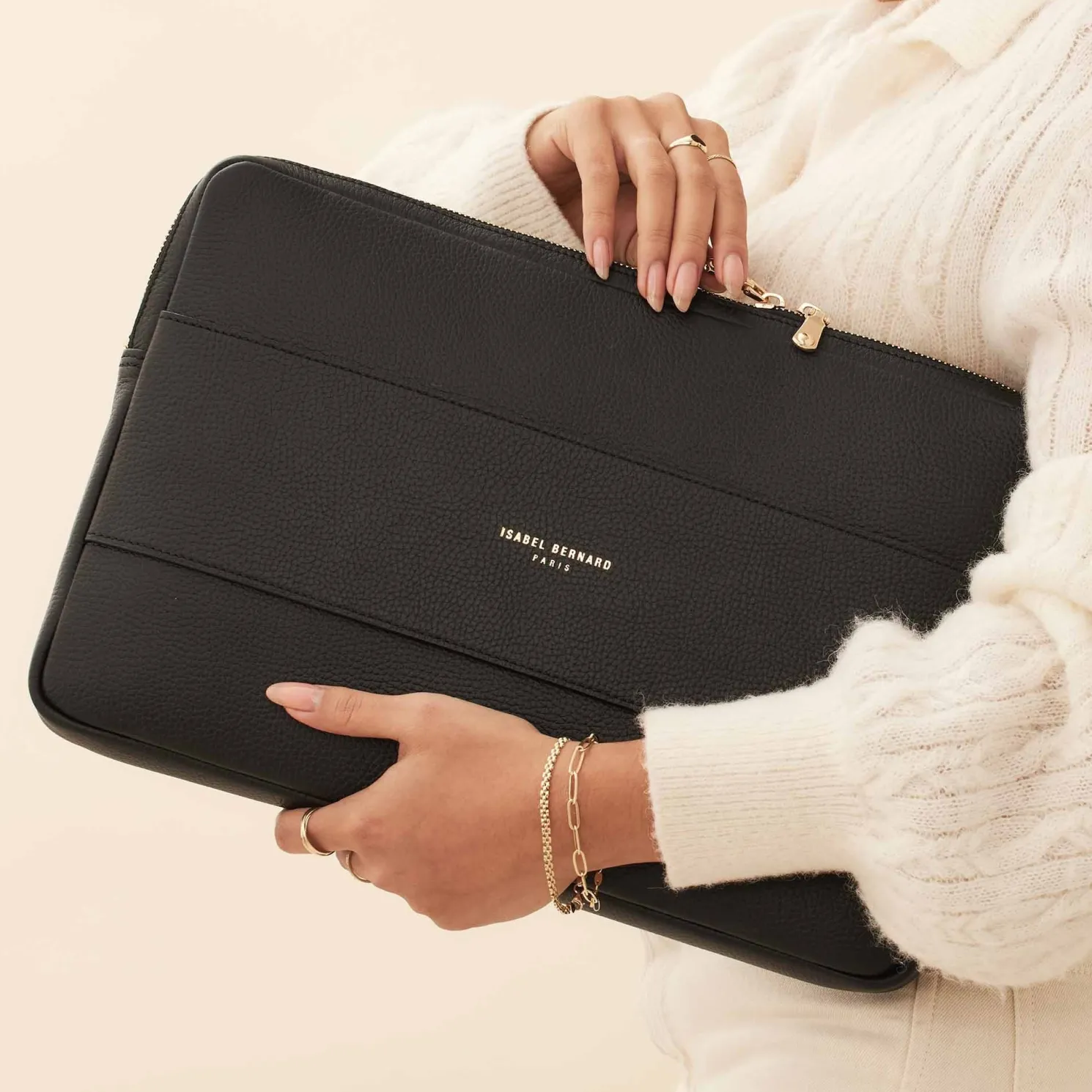 Honoré Caress zwarte leren laptop hoes van kalfsleer