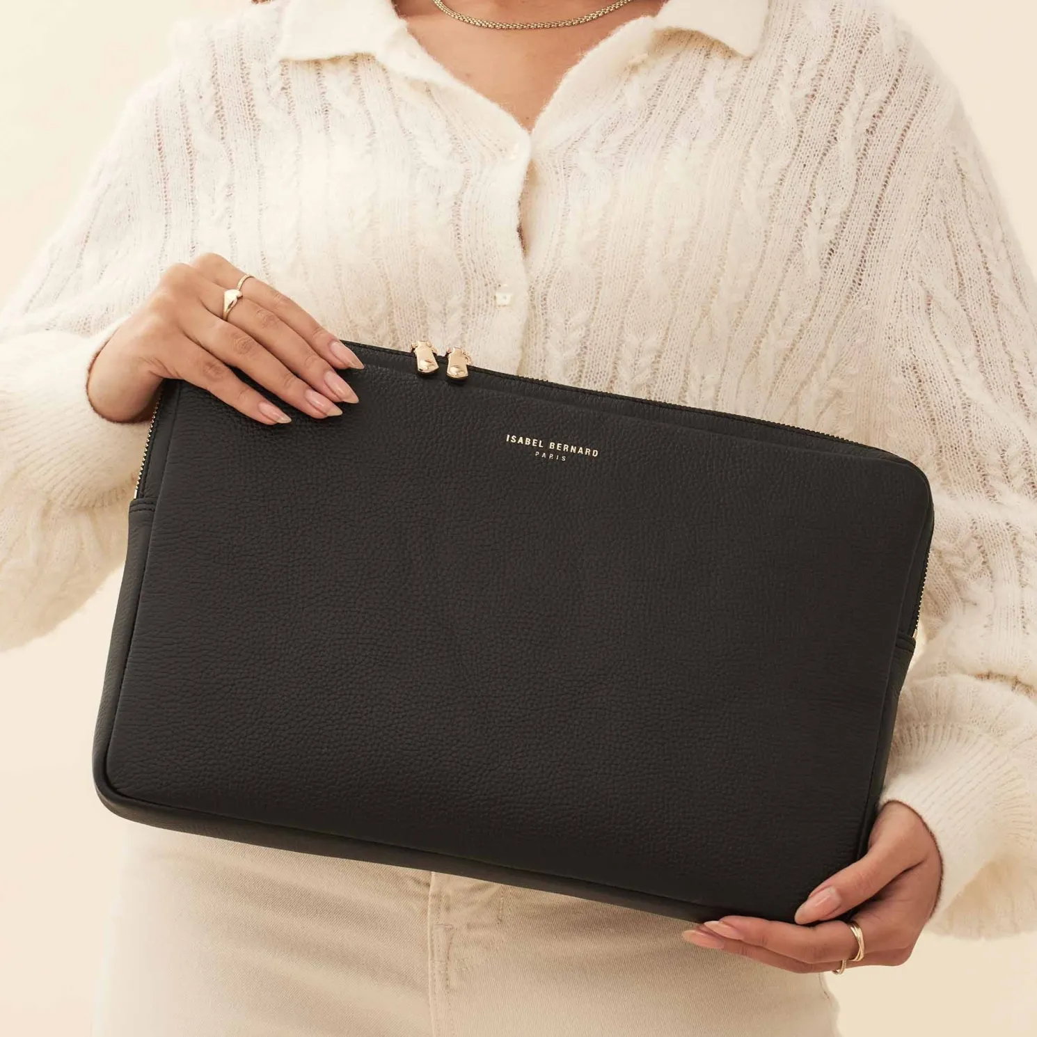 Honoré Caress zwarte leren laptop hoes van kalfsleer