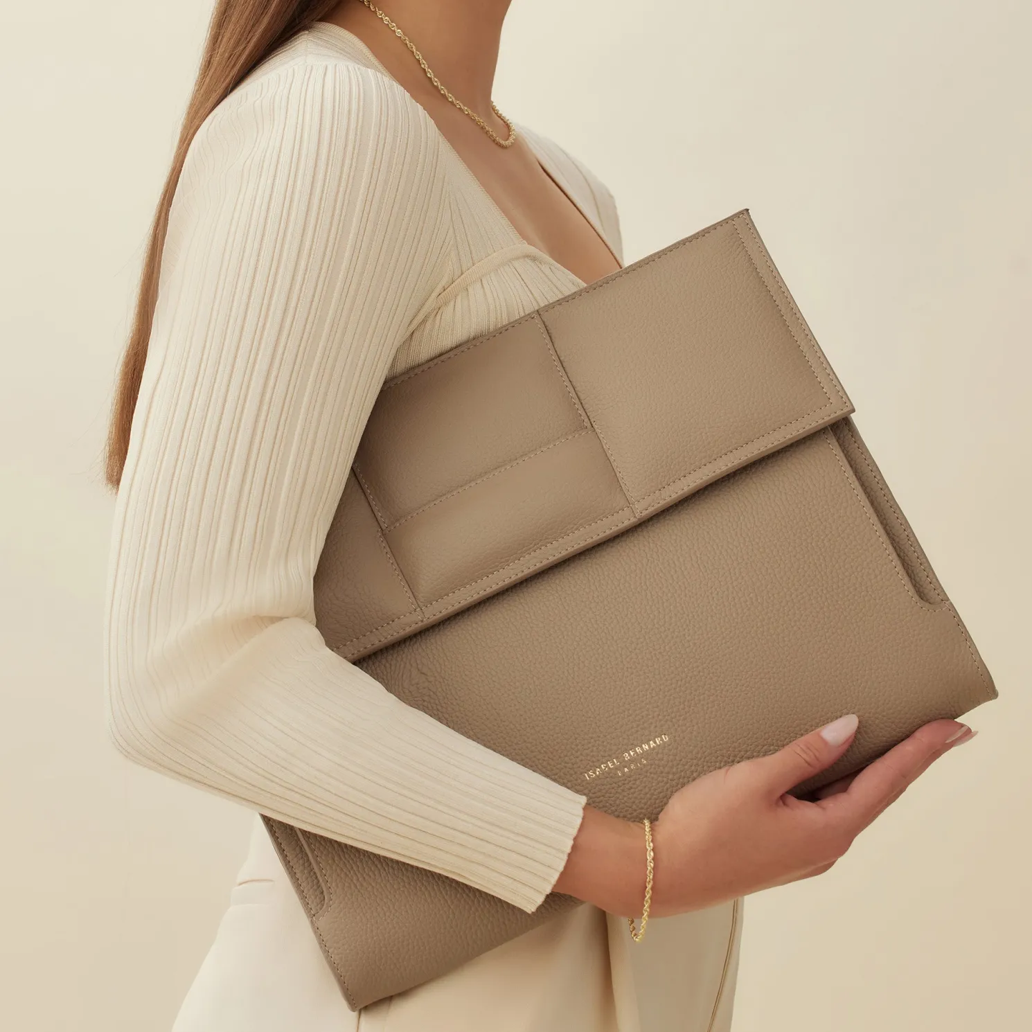 Honoré Caroline taupe leren laptop hoes van gevlochten kalfsleer