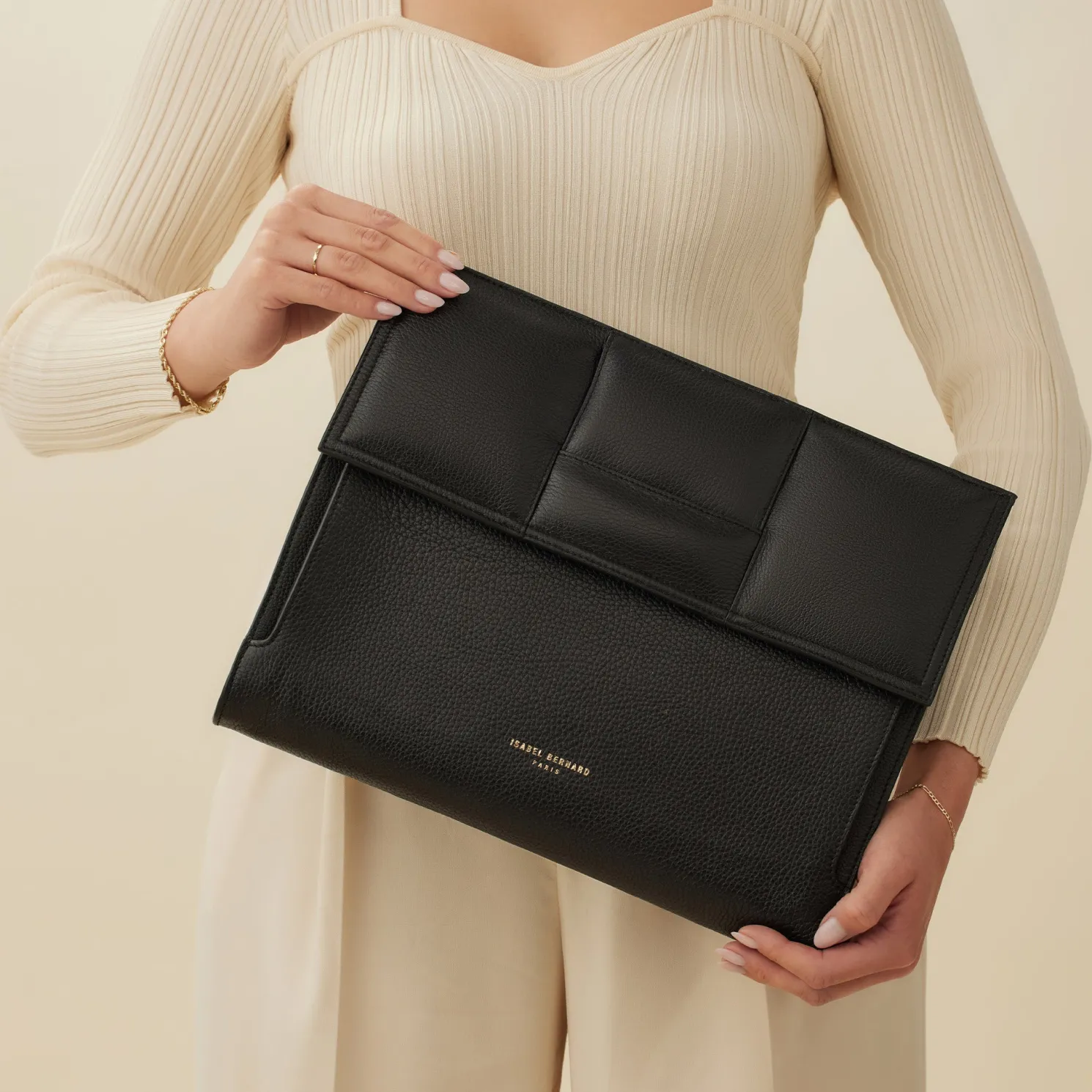 Honoré Caroline zwarte leren laptop hoes van gevlochten kalfsleer