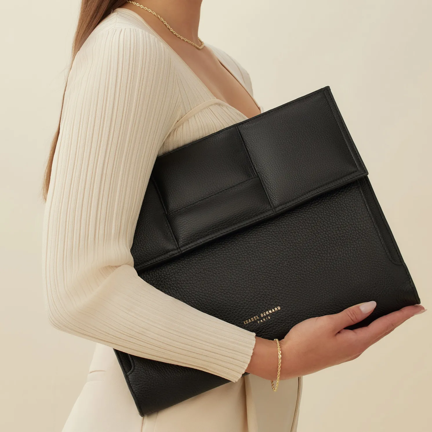 Honoré Caroline zwarte leren laptop hoes van gevlochten kalfsleer