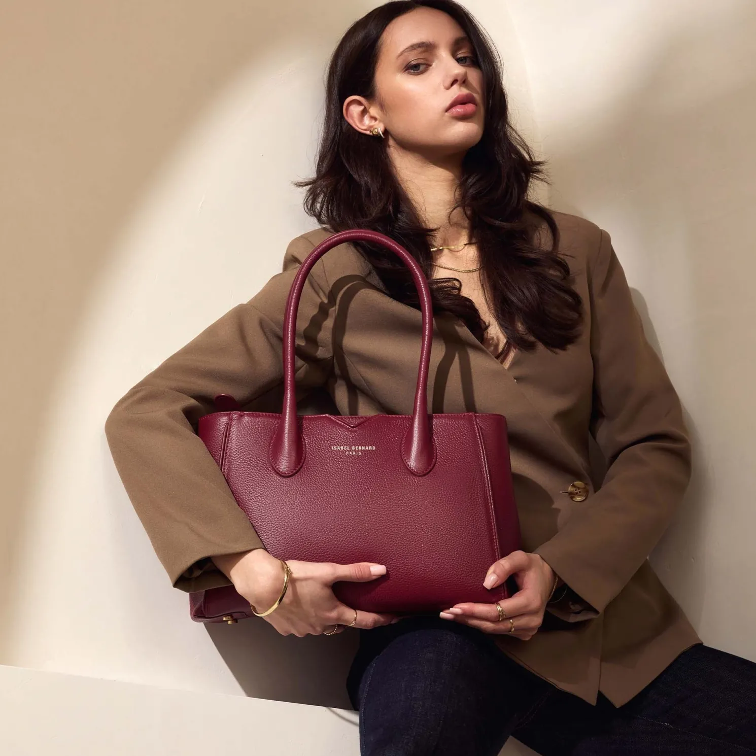 Honoré Cloe Midi bordeaux leren handtas van kalfsleer
