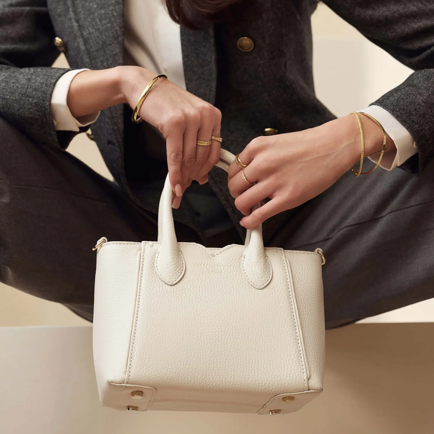 Honoré Cloe Mini crème leren handtas van kalfsleer