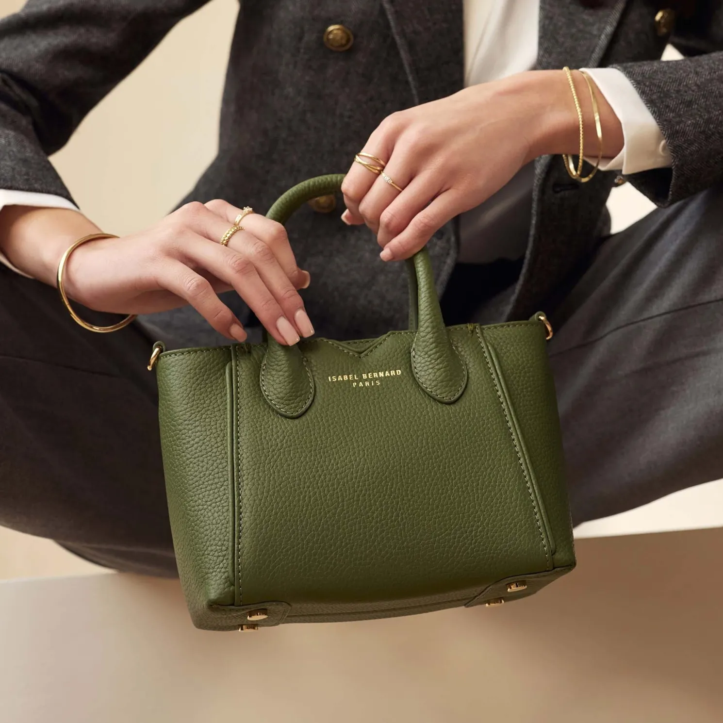 Honoré Cloe Mini groene leren handtas van kalfsleer