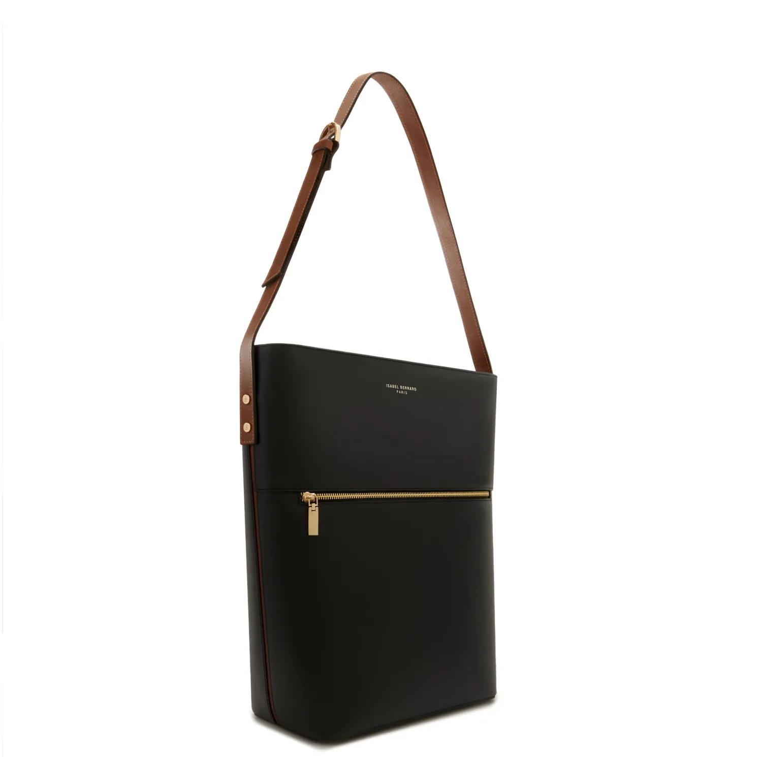 Honoré Flora zwarte leren schoudertas van kalfsleer met laptopvak