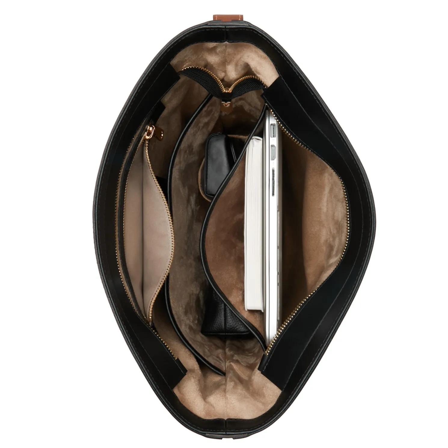 Honoré Flora zwarte leren schoudertas van kalfsleer met laptopvak