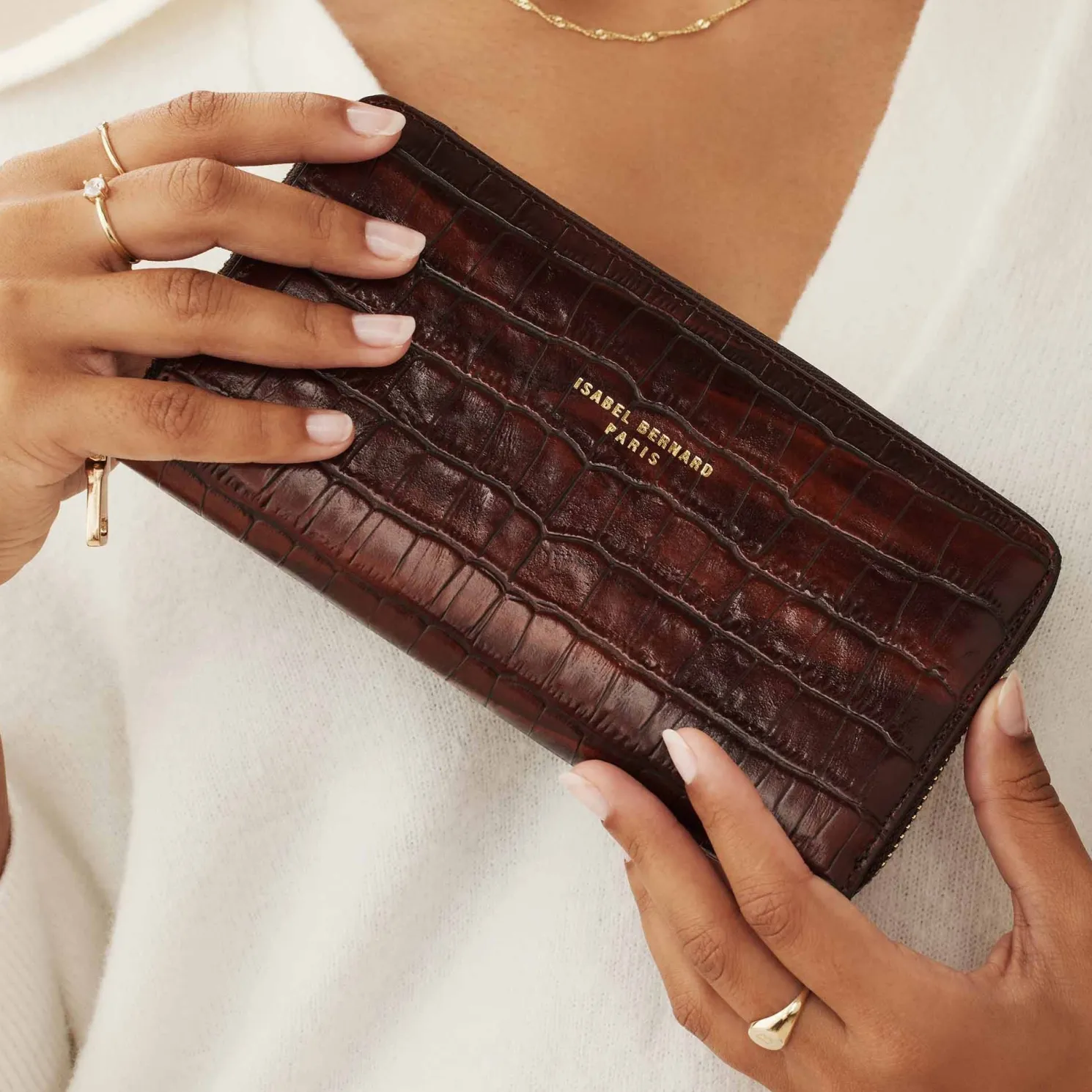 Honoré Léa croco bruine leren ritsportemonnee van kalfsleer