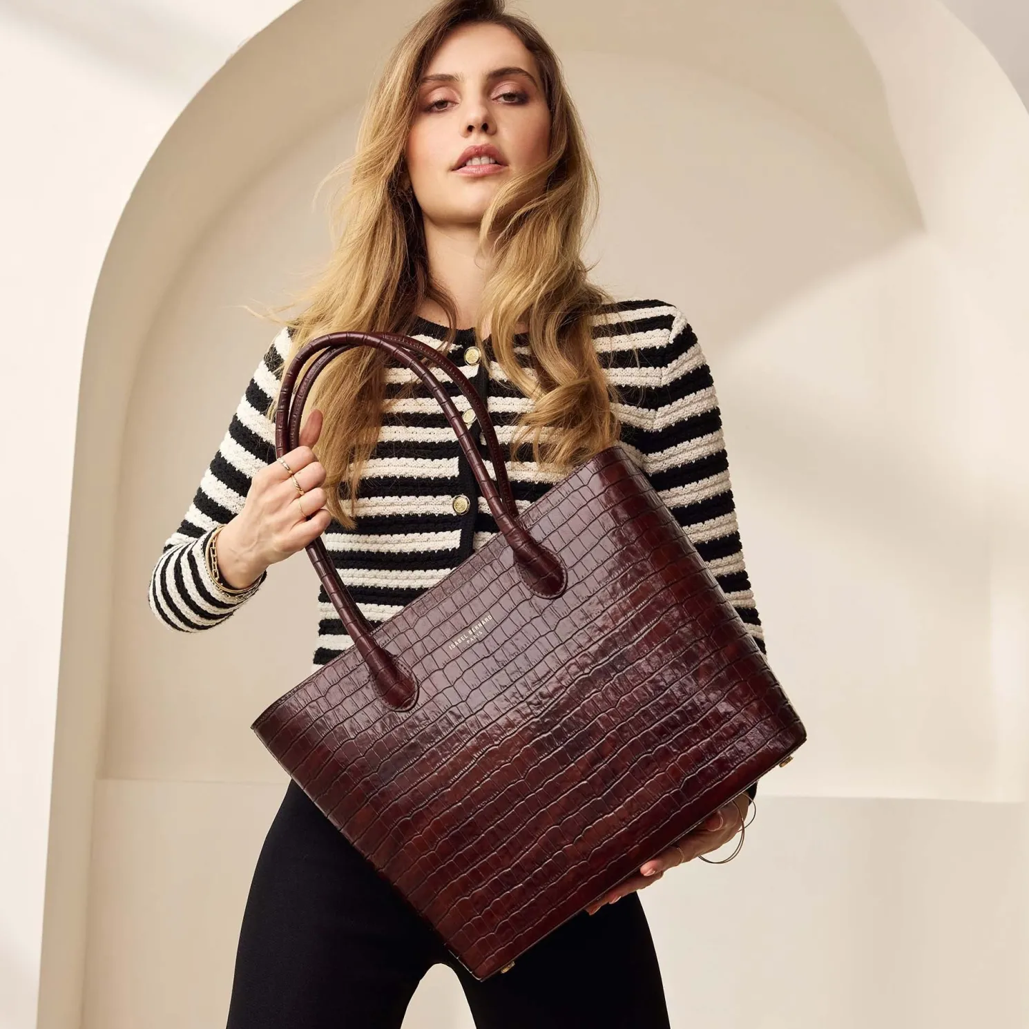 Honoré Lysanne croco bruine leren shopper van kalfsleer