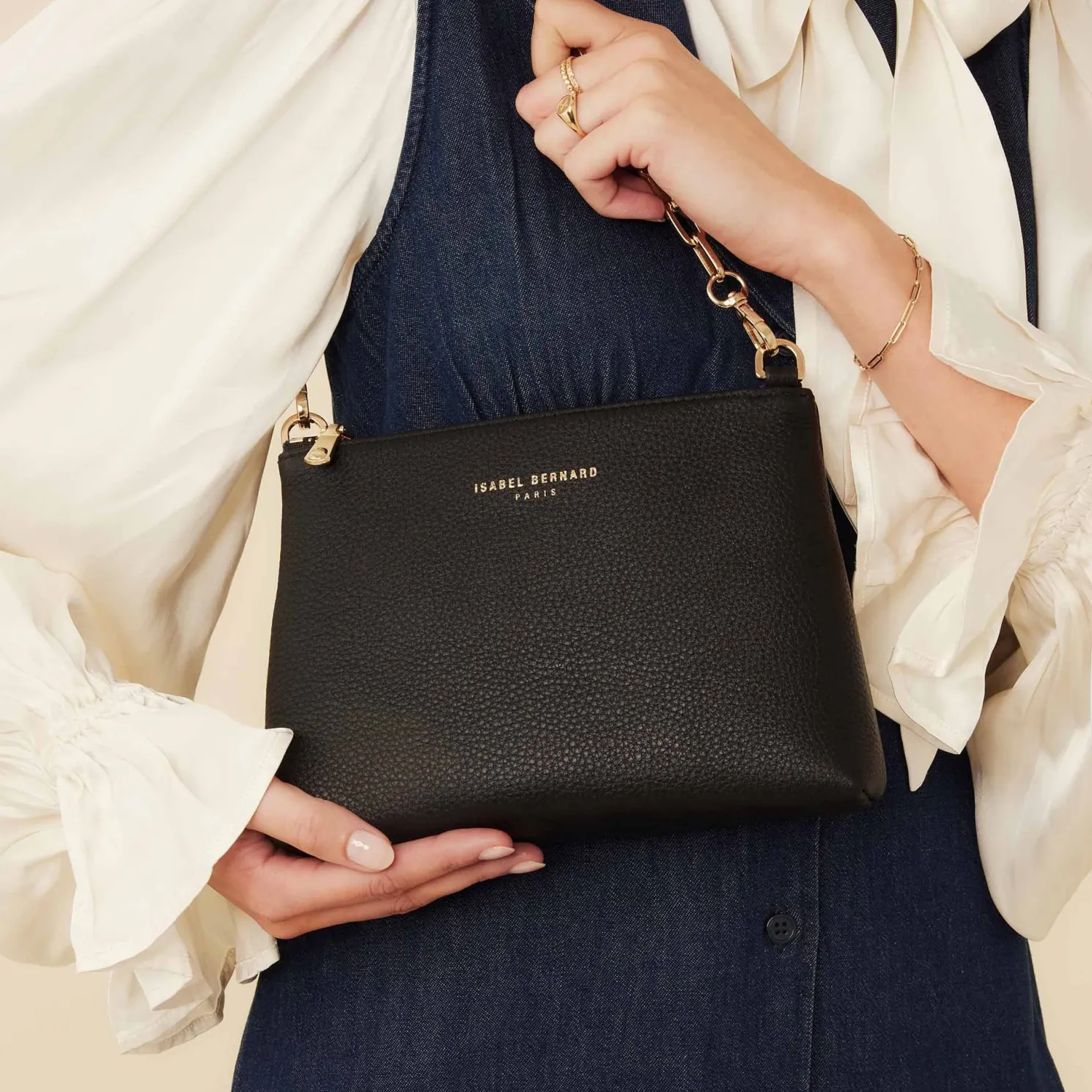 Honoré Misra zwarte leren schoudertas van kalfsleer