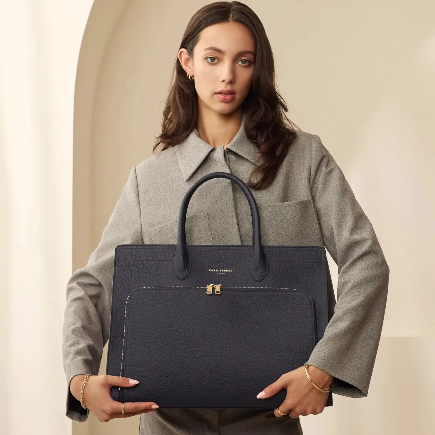 Honoré Nadine blauwe leren handtas van kalfsleer met laptopvak