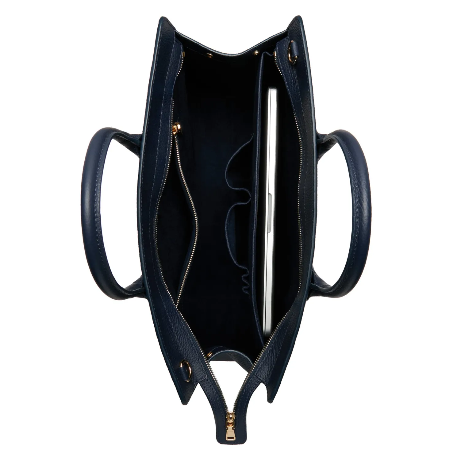 Honoré Nadine blauwe leren handtas van kalfsleer met laptopvak