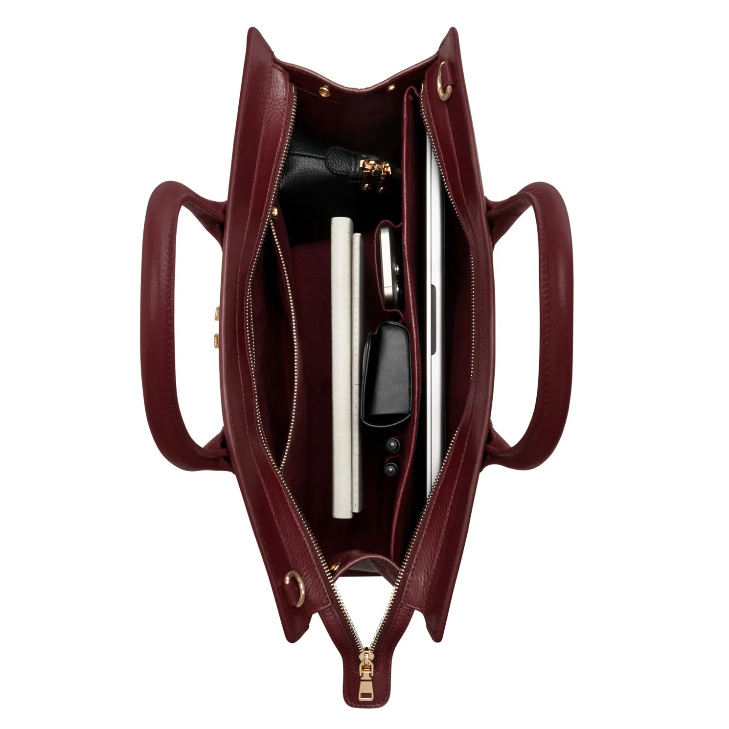 Honoré Nadine bordeaux leren handtas van kalfsleer met laptopvak