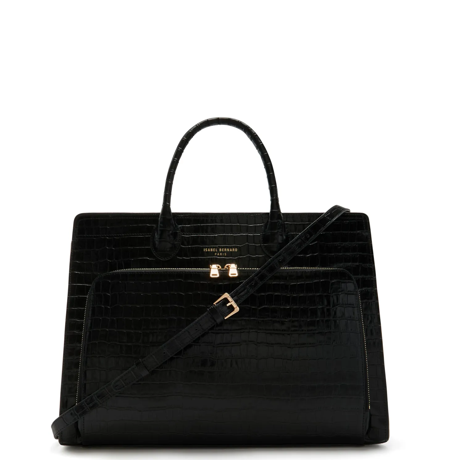 Honoré Nadine croco zwarte leren handtas van kalfsleer met laptopvak