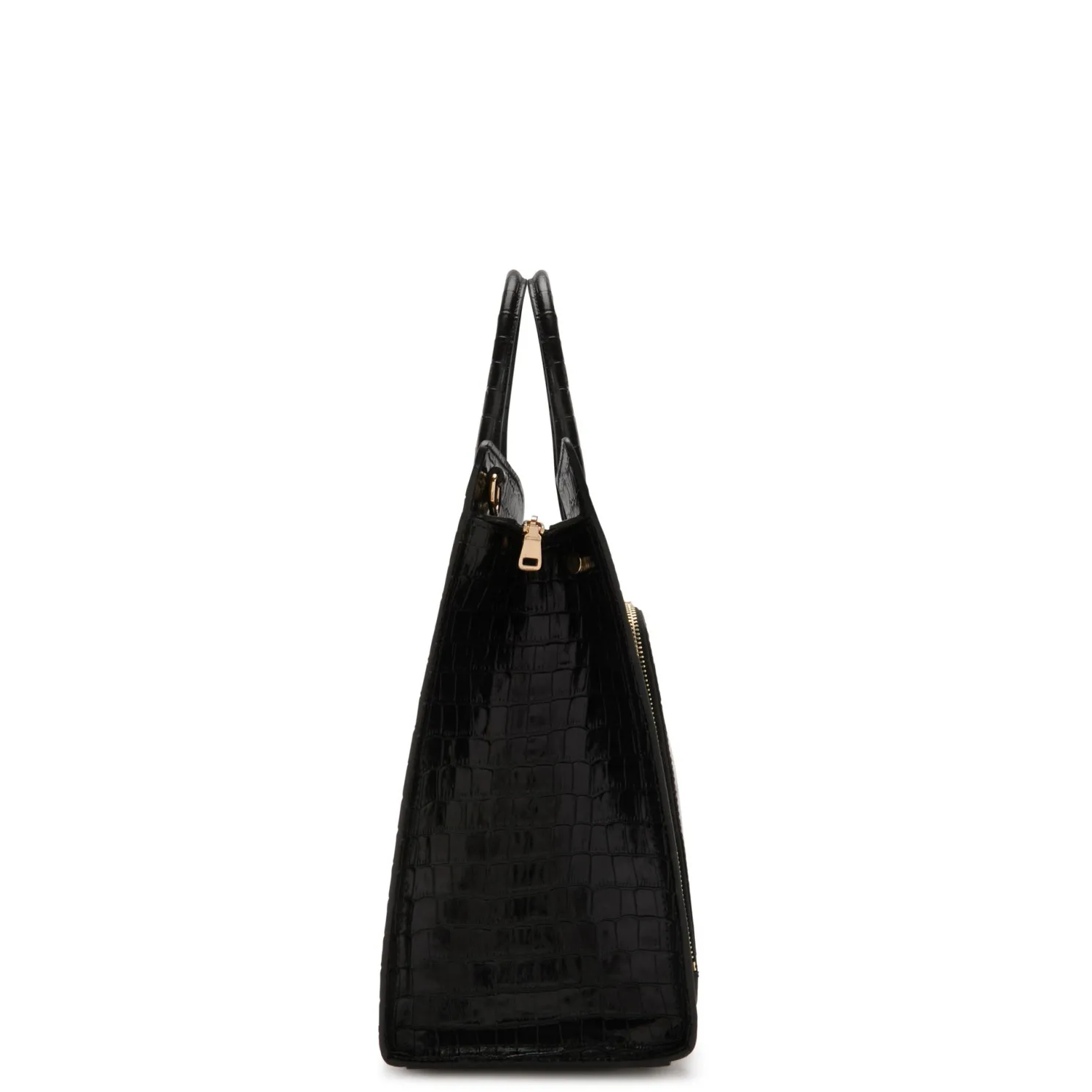 Honoré Nadine croco zwarte leren handtas van kalfsleer met laptopvak