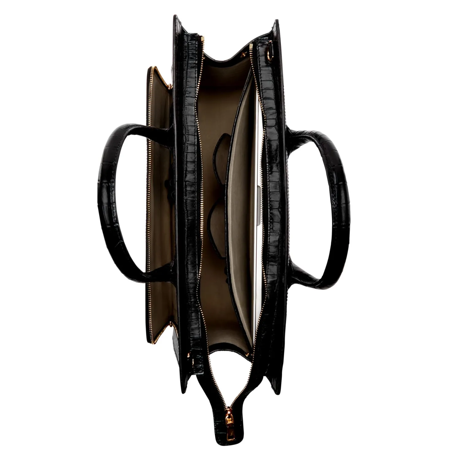 Honoré Nadine croco zwarte leren handtas van kalfsleer met laptopvak