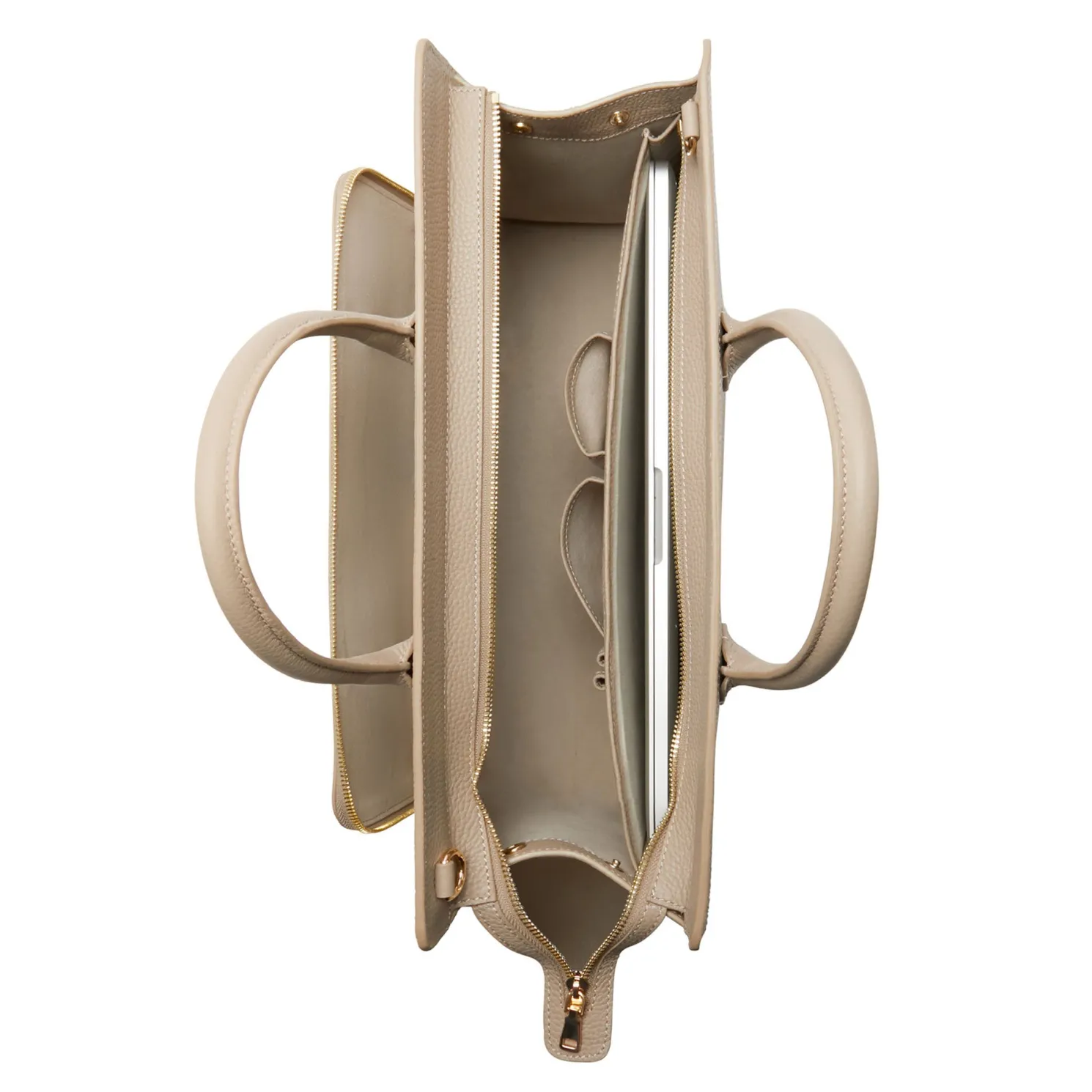 Honoré Nadine taupe leren handtas van kalfsleer met laptopvak