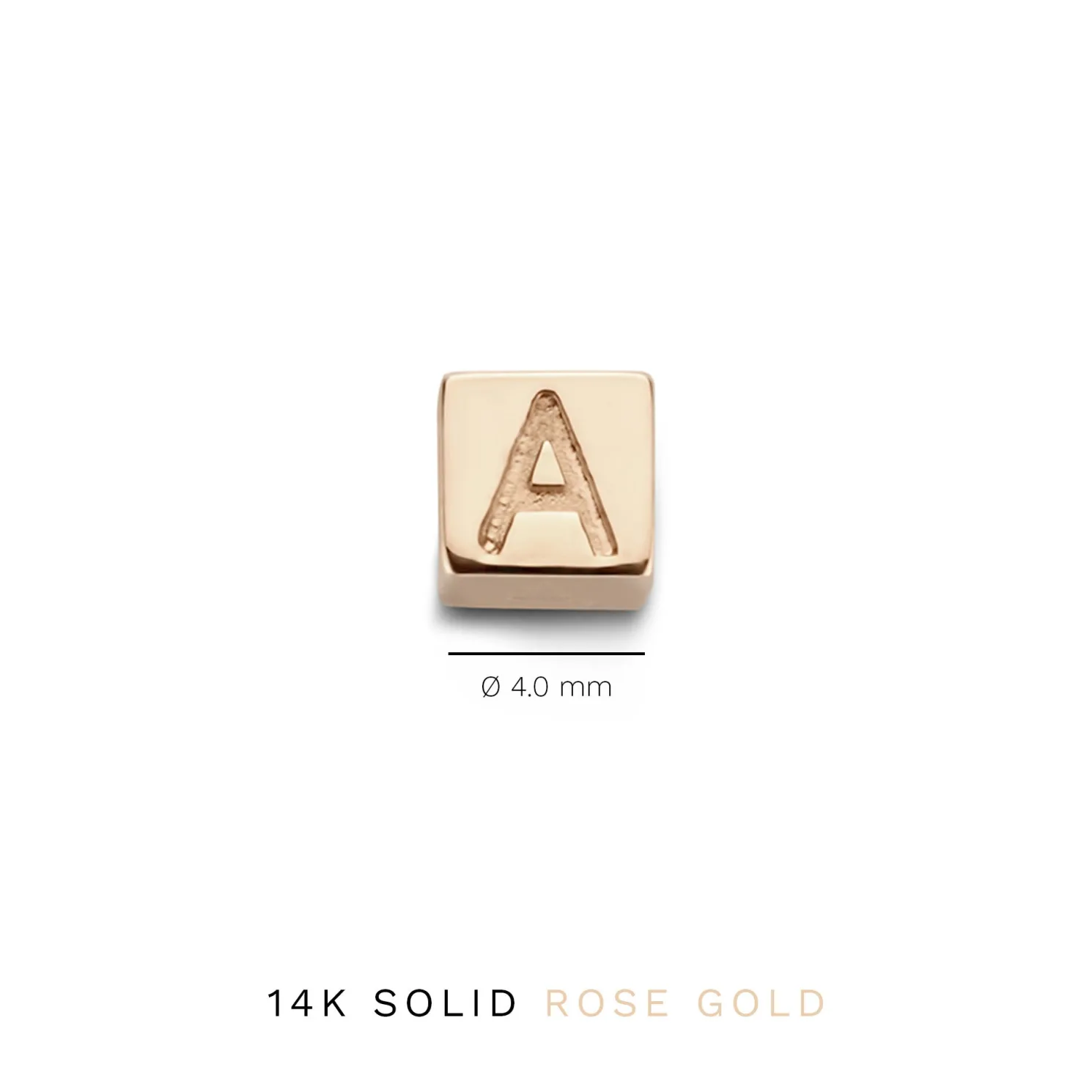 La Concorde Felie 14 karaat rosé gouden kubus initial bedel met letter