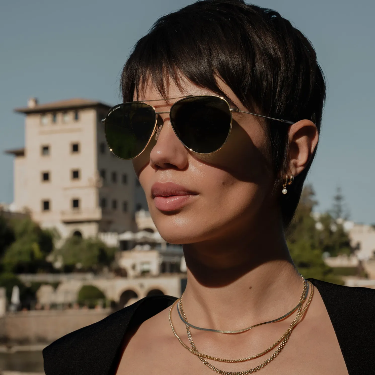 La Villette Remi goudkleurige aviator zonnebril met groene glazen