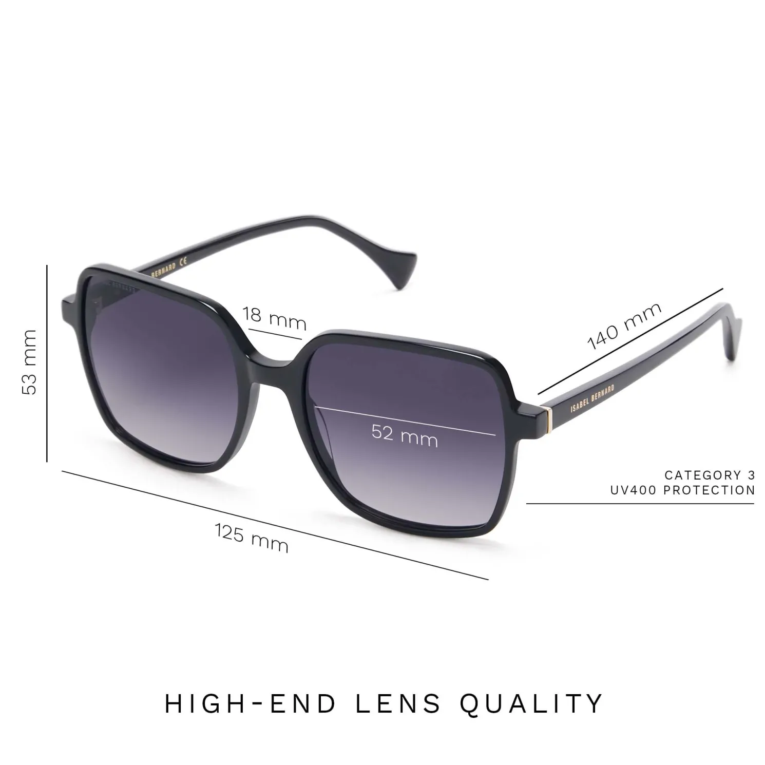 La Villette Rene zwarte vierkante zonnebril met zwarte gradient glazen