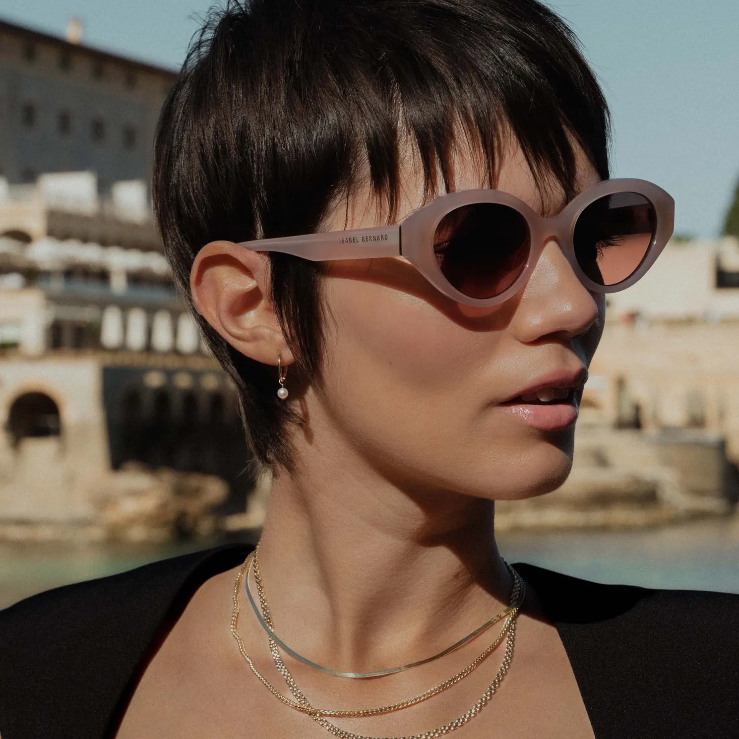 La Villette Rosaire zacht roze ovale zonnebril met roze glazen